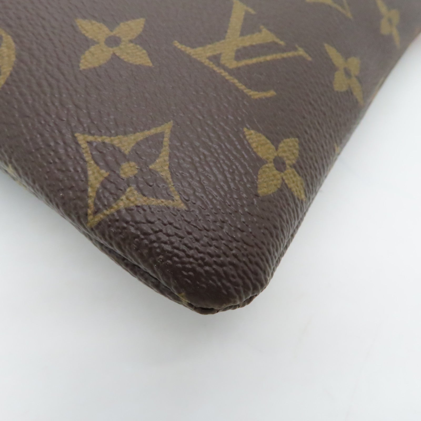 LOUIS VUITTON Monogram Daily Pouch Gold Buckle Clutch Brown