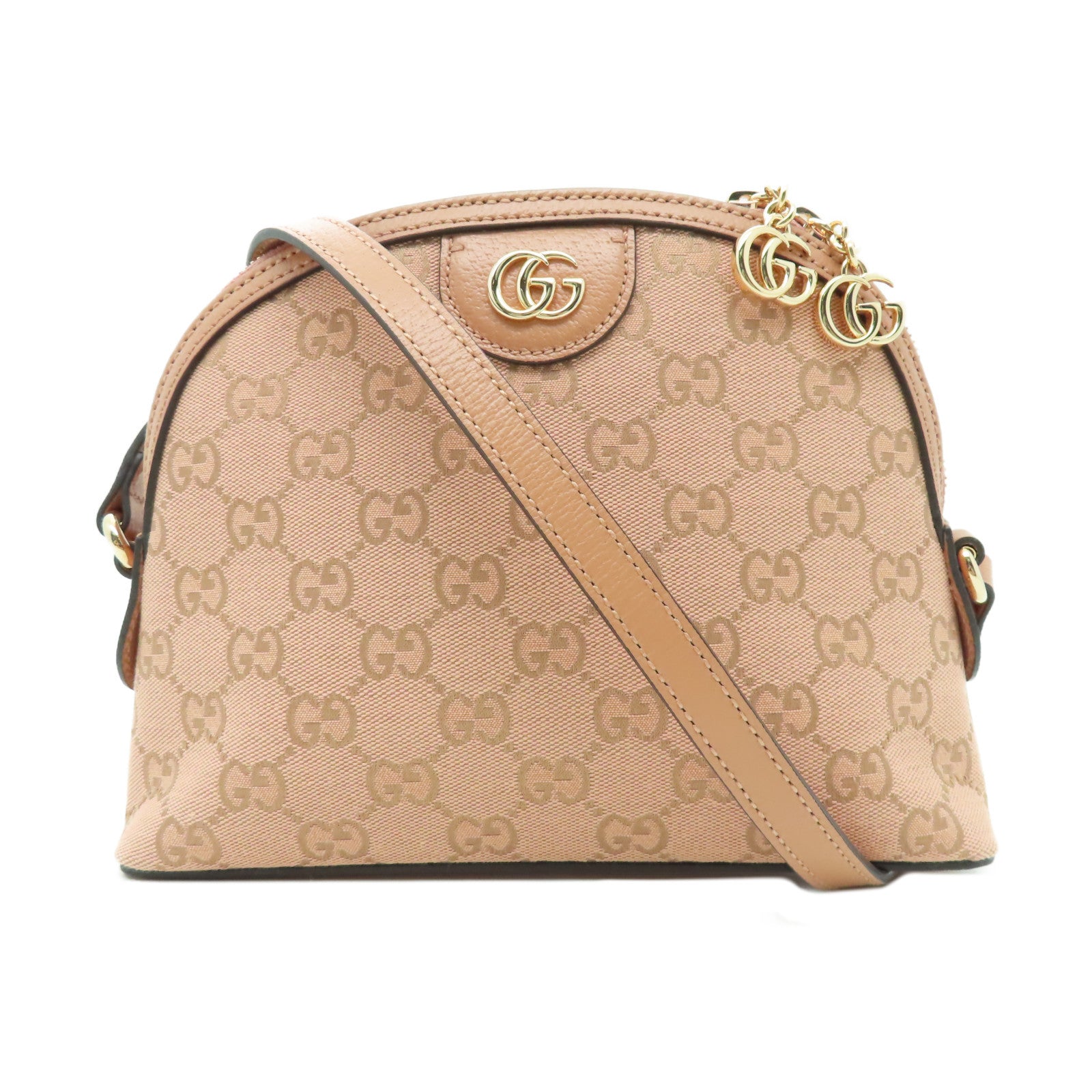 GUCCI 帆布Ophidia GG金扣肩背袋粉紅色
