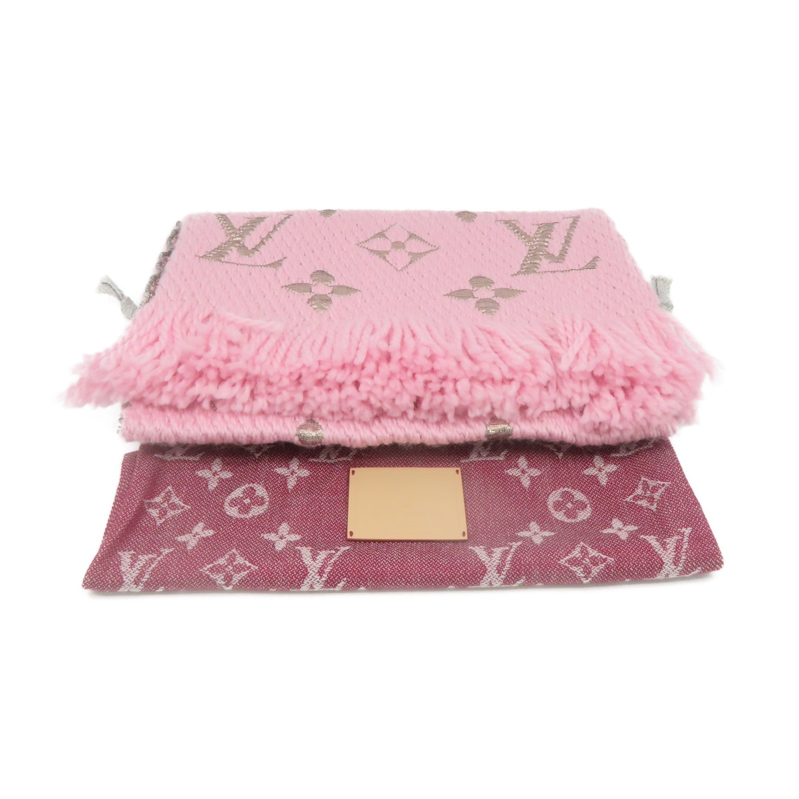 LOUIS VUITTON 羊毛/絲質/聚酯質Muffler圍巾粉紅色/銀色