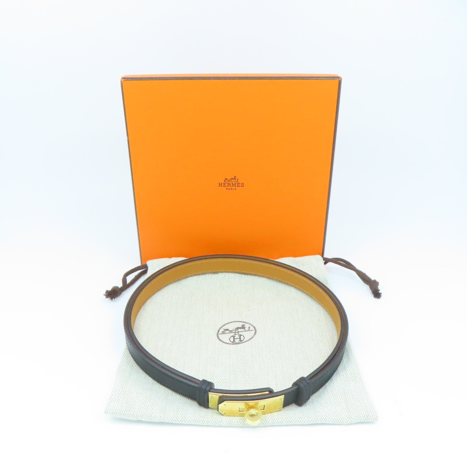 HERMES Epsom皮革Kelly Belt金扣皮帶黑色