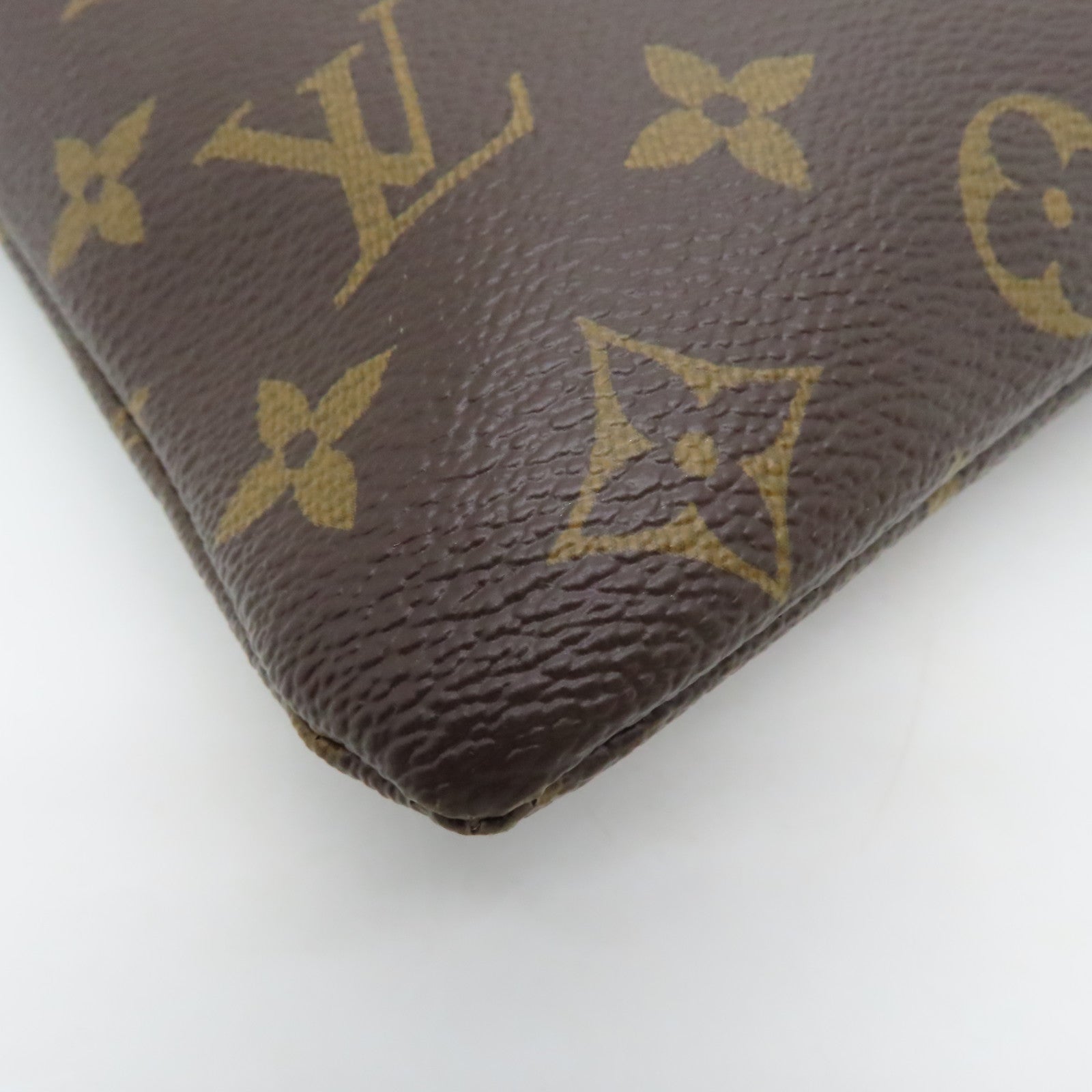 LOUIS VUITTON Monogram Daily Pouch Gold Buckle Clutch Brown