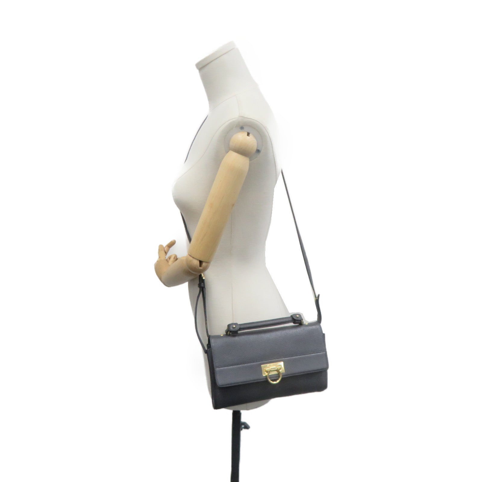Salvatore Ferragamo 牛皮皮革2Way Shoulder Bag金扣手挽肩背两用袋碳灰色
