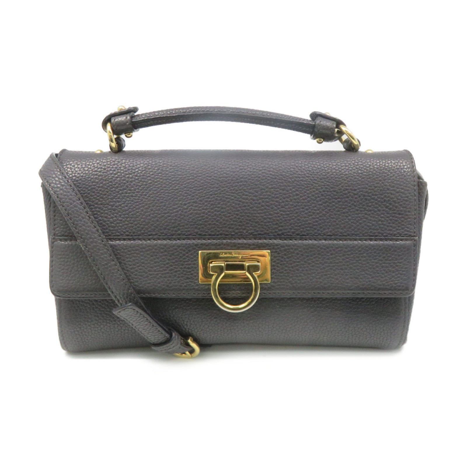 Salvatore Ferragamo 牛皮皮革2Way Shoulder Bag金扣手挽肩背两用袋碳灰色
