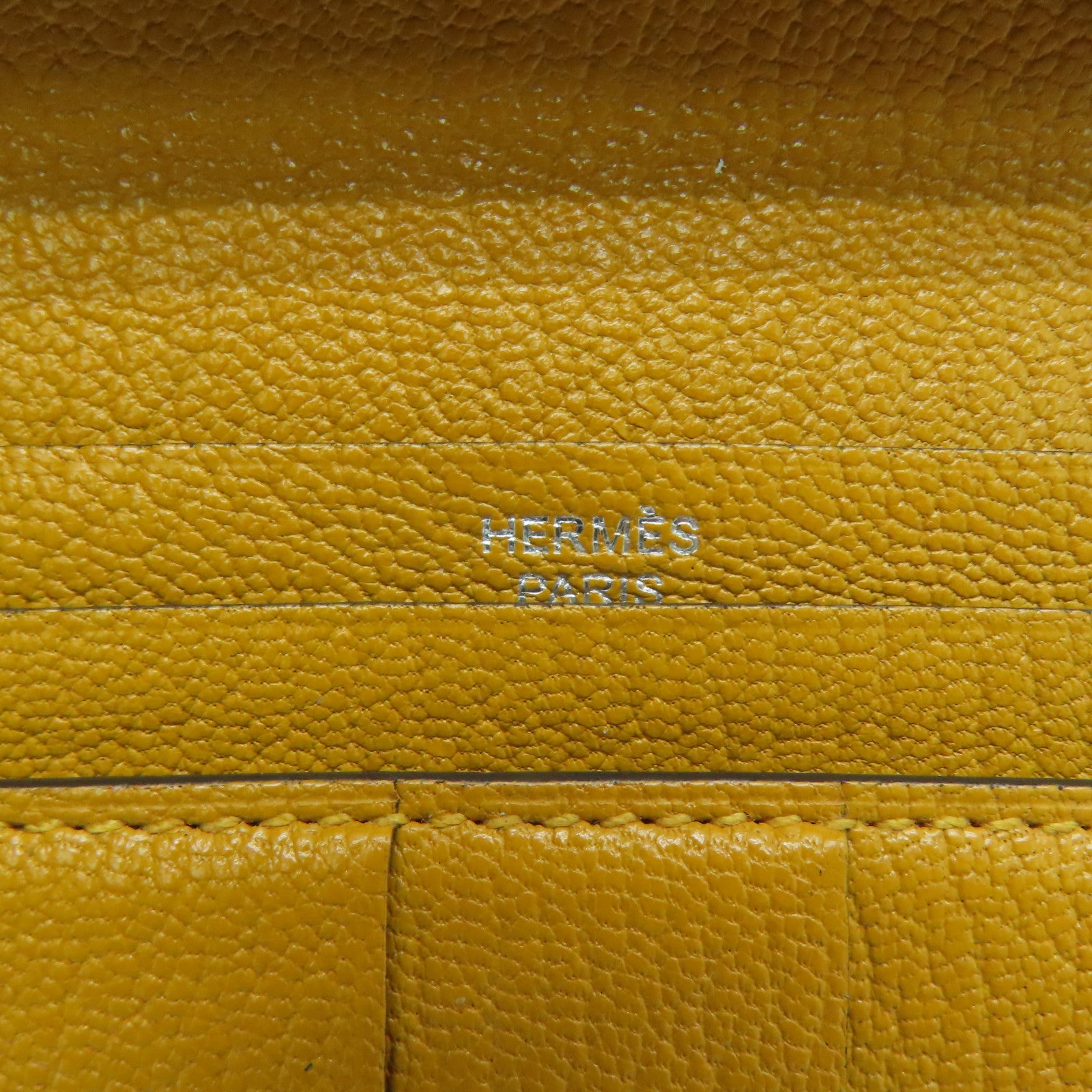 HERMES Chevre皮革Bearn bi-fold银扣长钱包Mango/黄色
