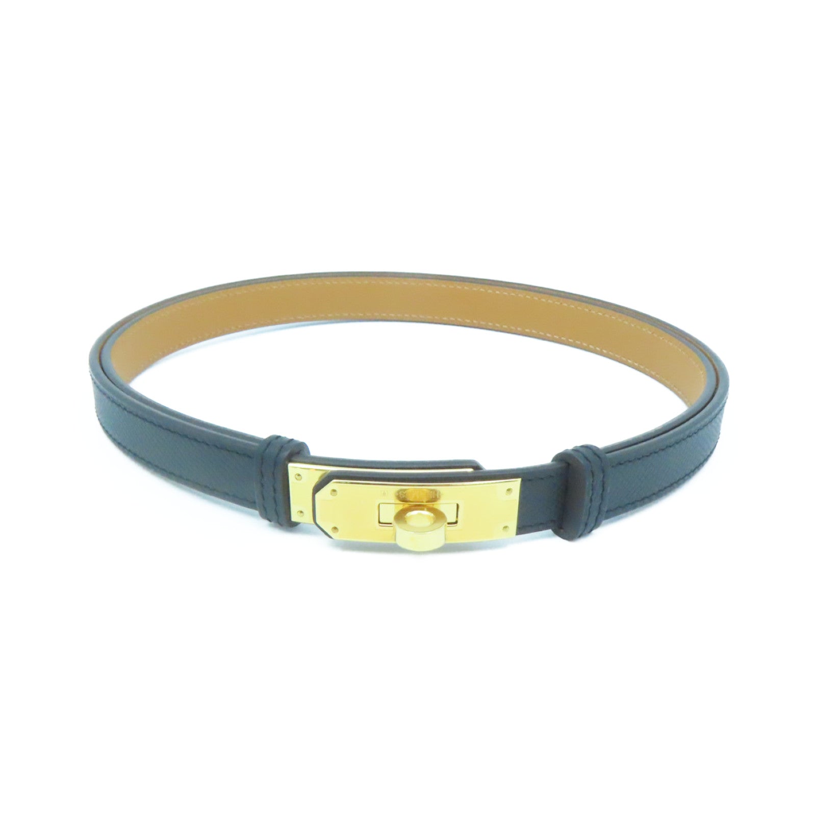 HERMES Epsom皮革Kelly Belt金扣皮帶黑色
