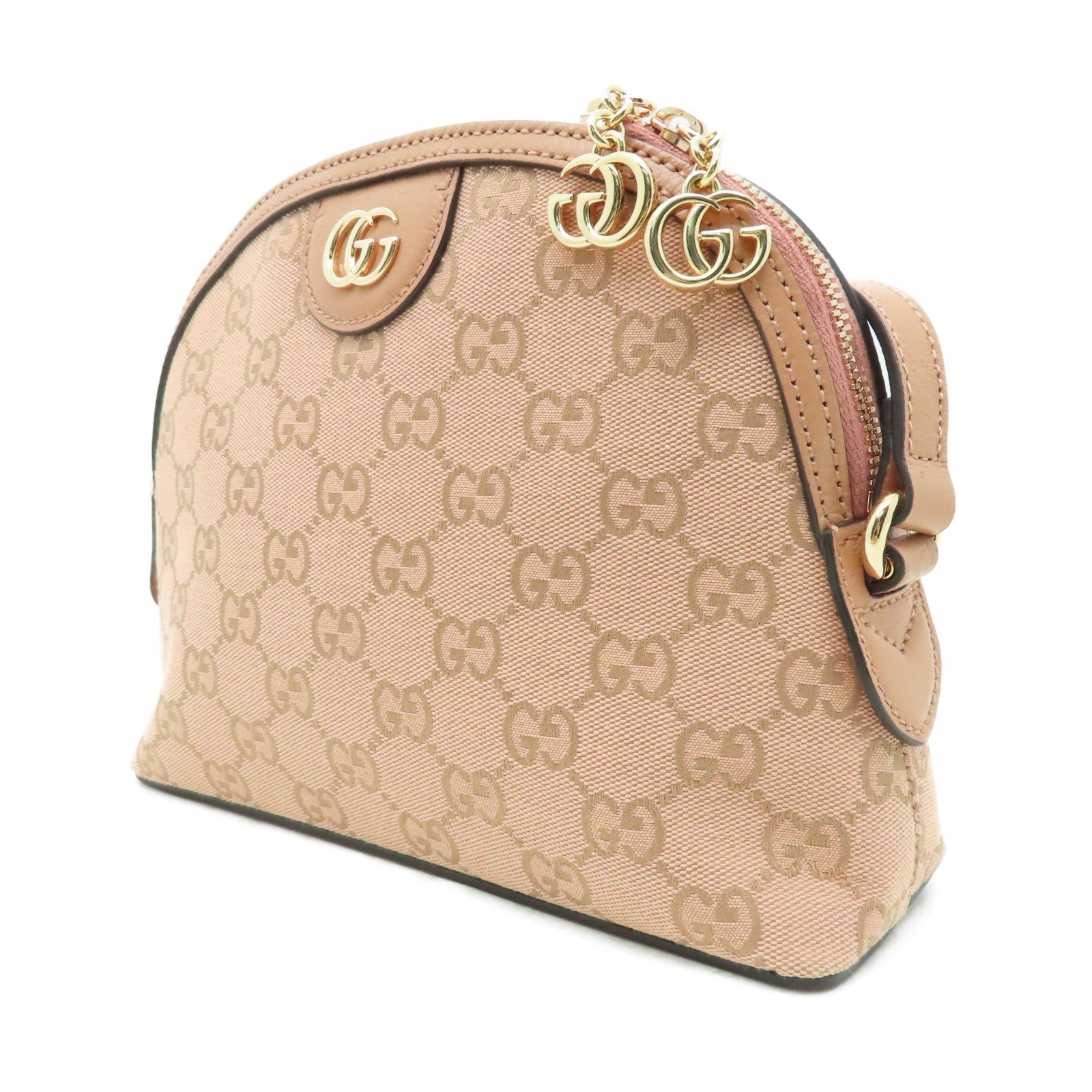 GUCCI 帆布Ophidia GG金扣肩背袋粉紅色
