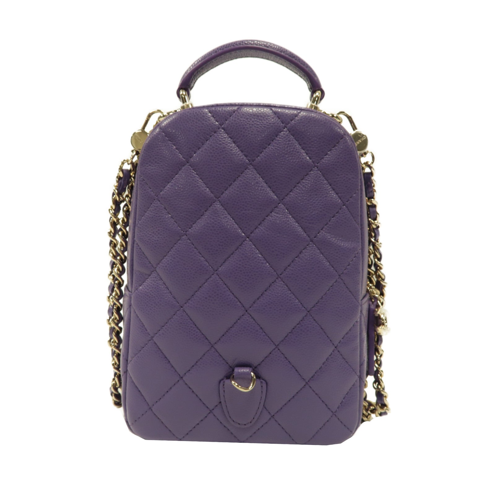 CHANEL 菱格Caviar皮革Backpack銀扣背包紫色