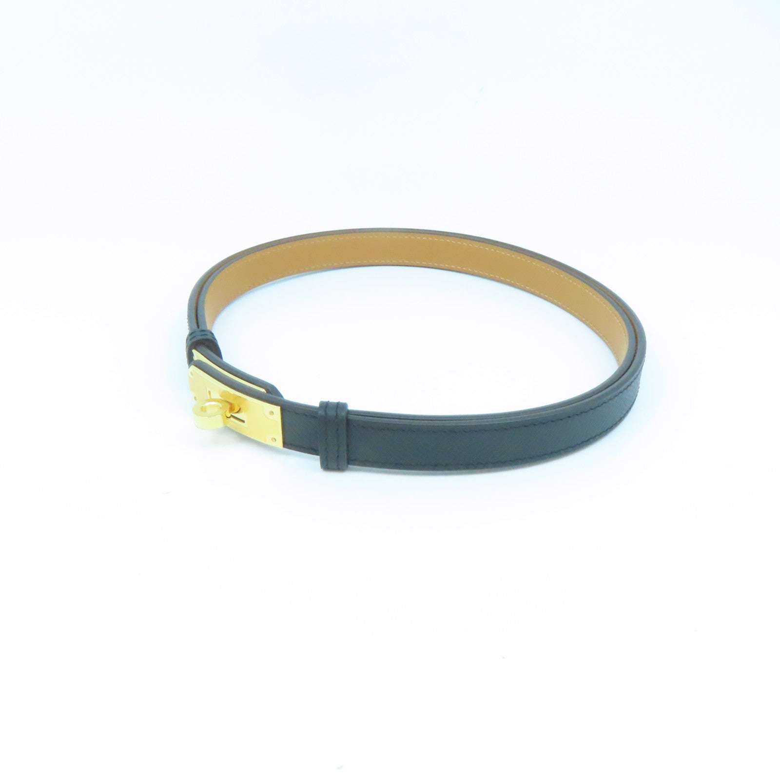 HERMES Epsom皮革Kelly Belt金扣皮帶黑色
