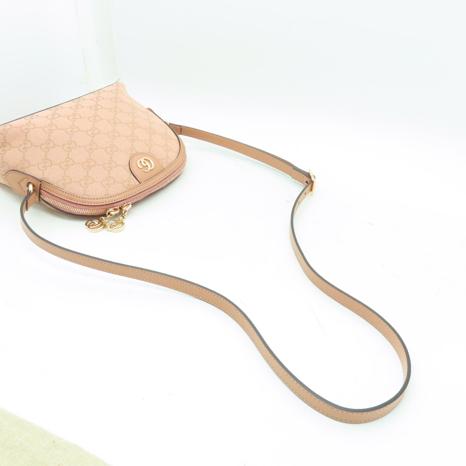GUCCI 帆布Ophidia GG金扣肩背袋粉紅色
