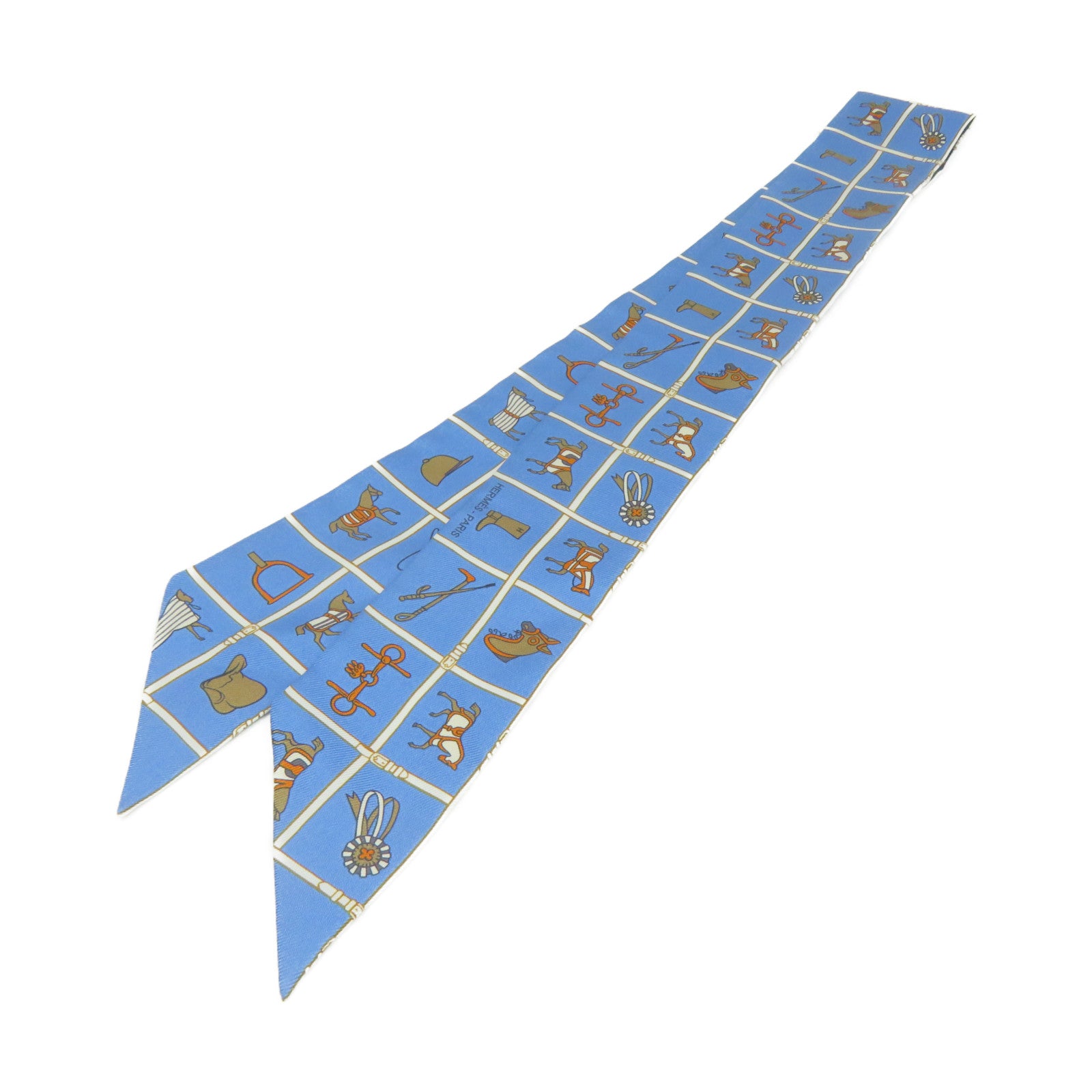 HERMES 絲質Twilly Scarf絲巾藍色/彩色