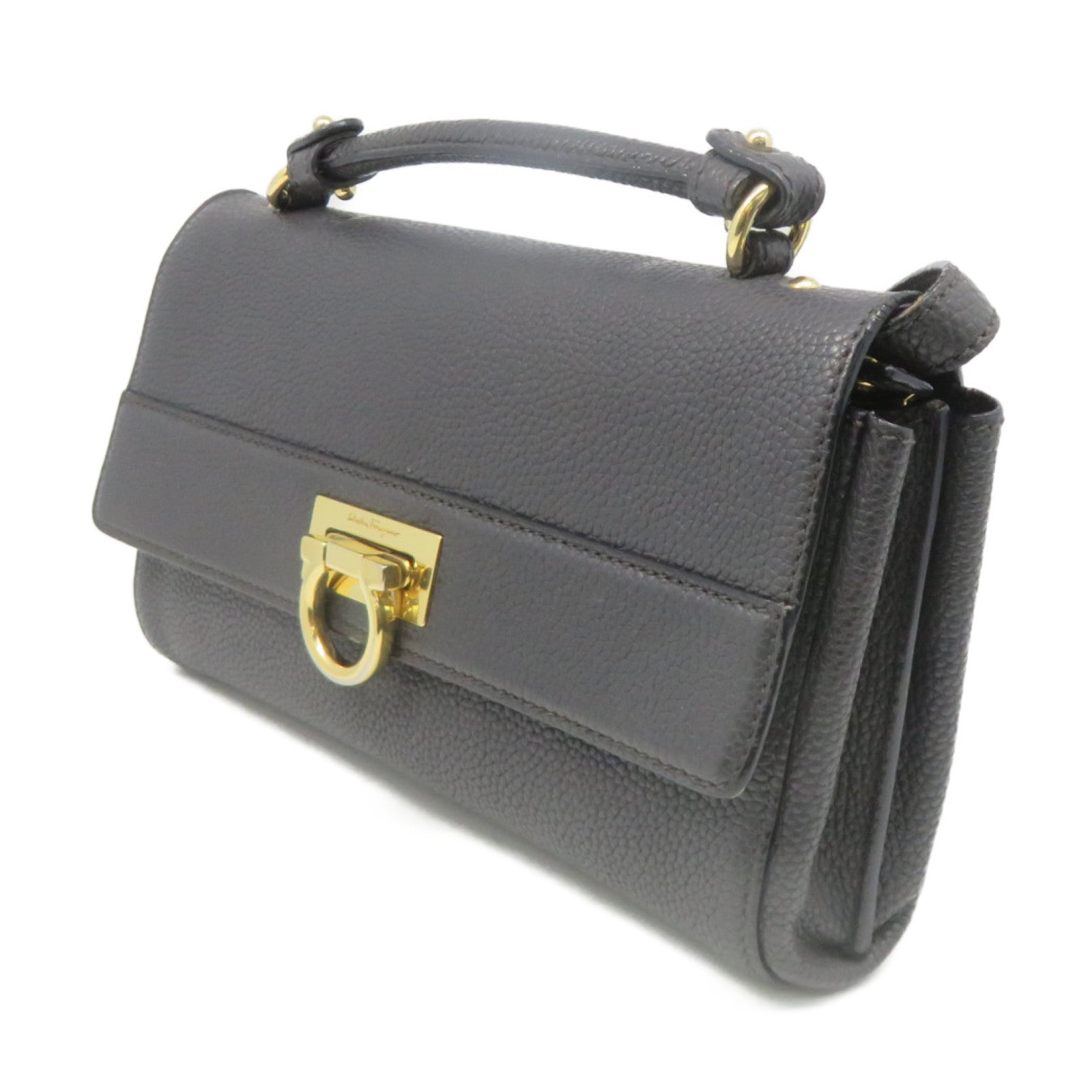 Salvatore Ferragamo 牛皮皮革2Way Shoulder Bag金扣手挽肩背两用袋碳灰色