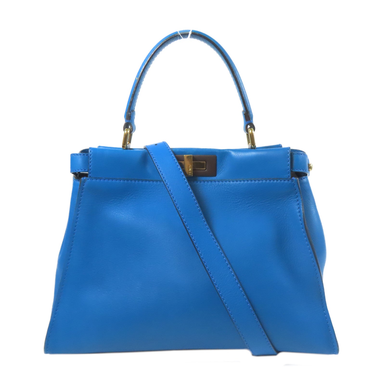 FENDI 牛皮皮革Peekaboo金扣手挽肩背兩用袋藍色