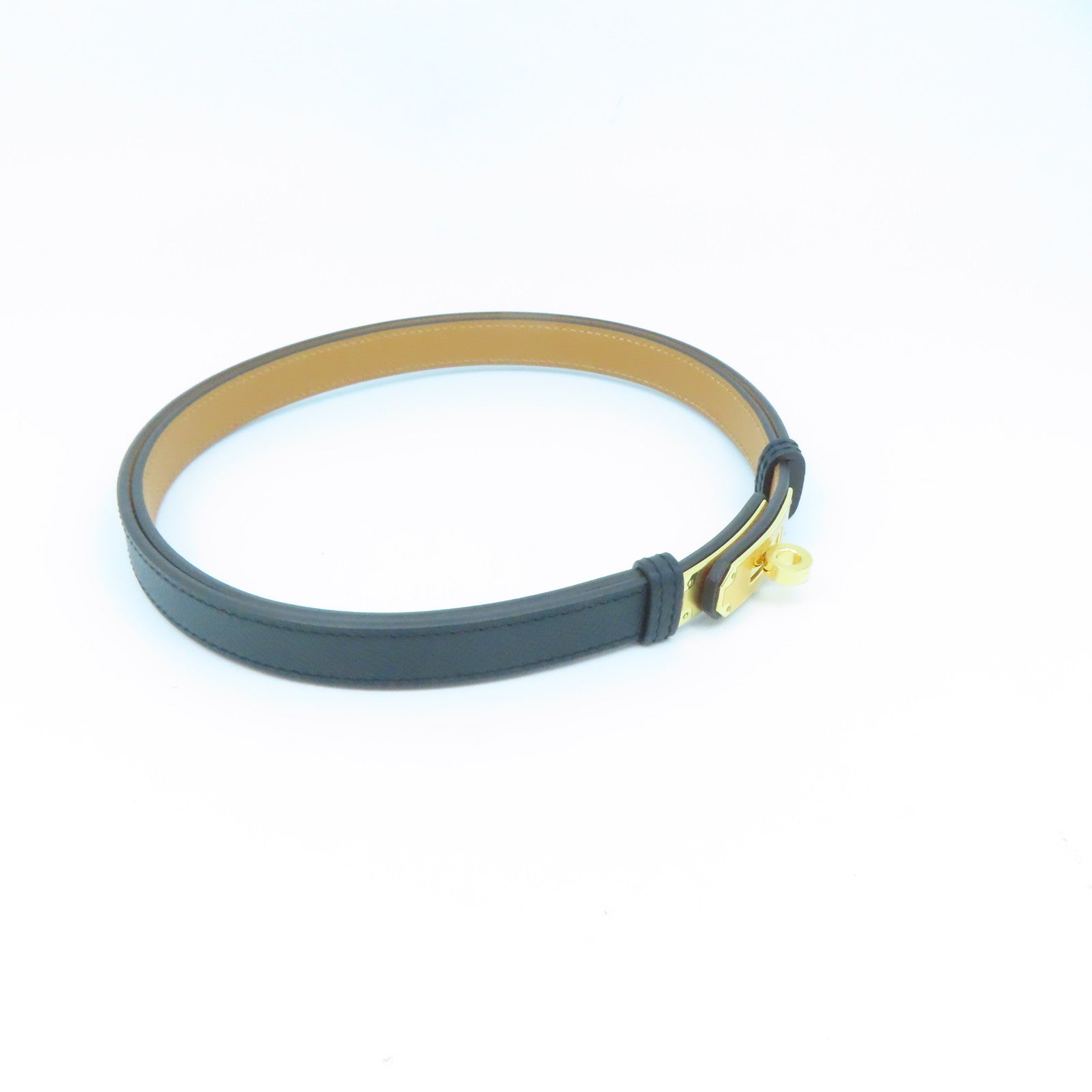 HERMES Epsom皮革Kelly Belt金扣皮帶黑色