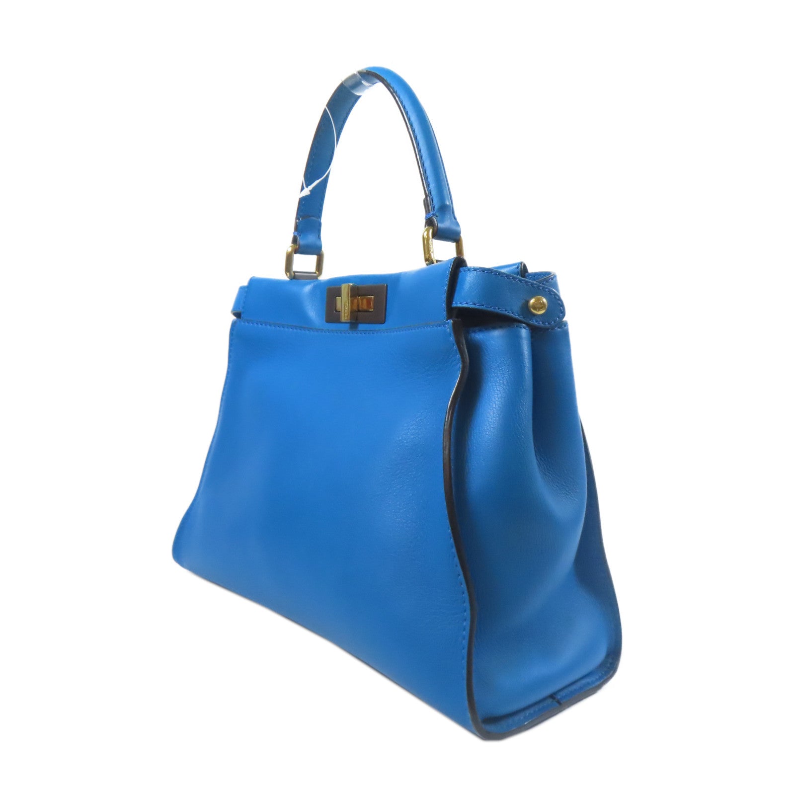 FENDI 牛皮皮革Peekaboo金扣手挽肩背兩用袋藍色