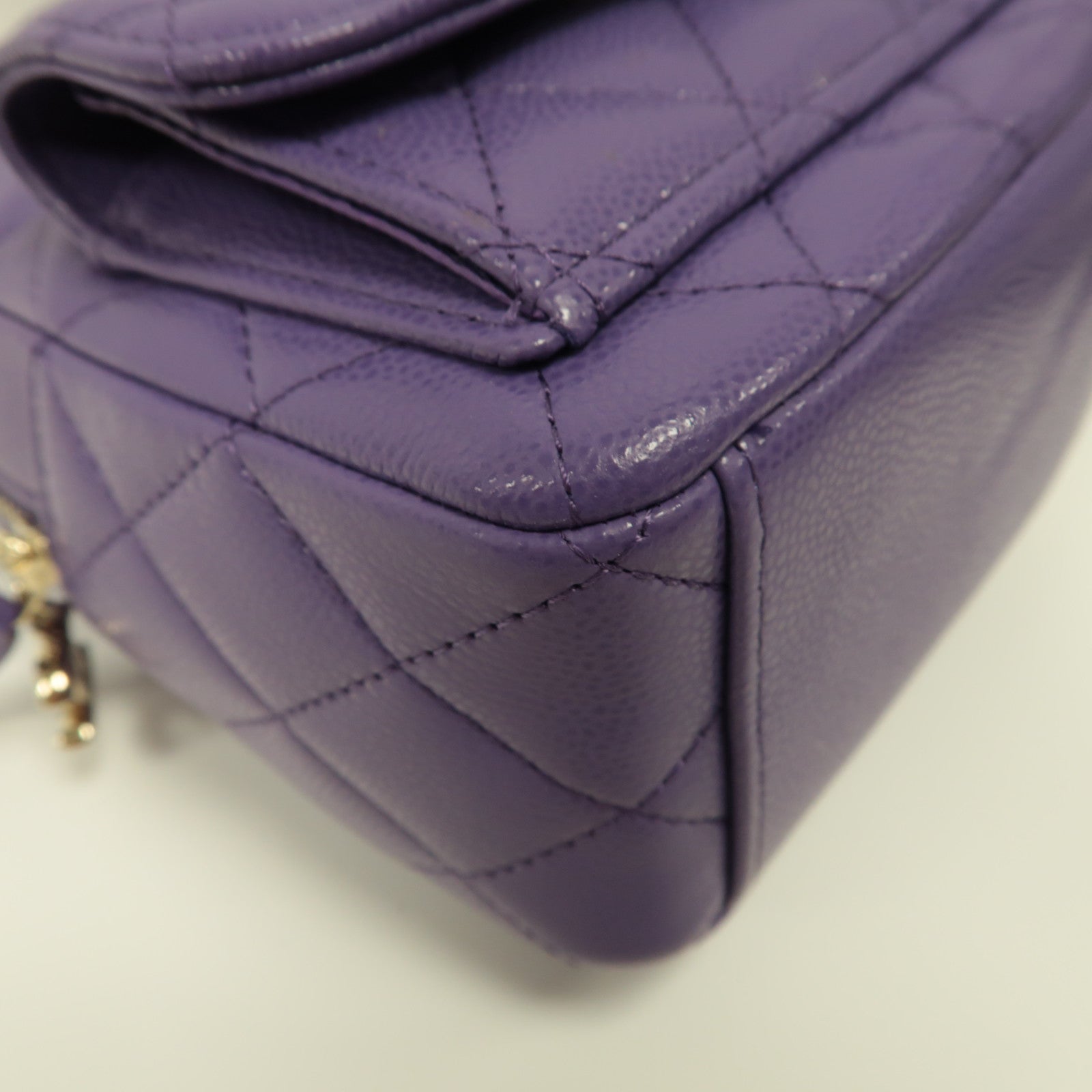 CHANEL 菱格Caviar皮革Backpack銀扣背包紫色
