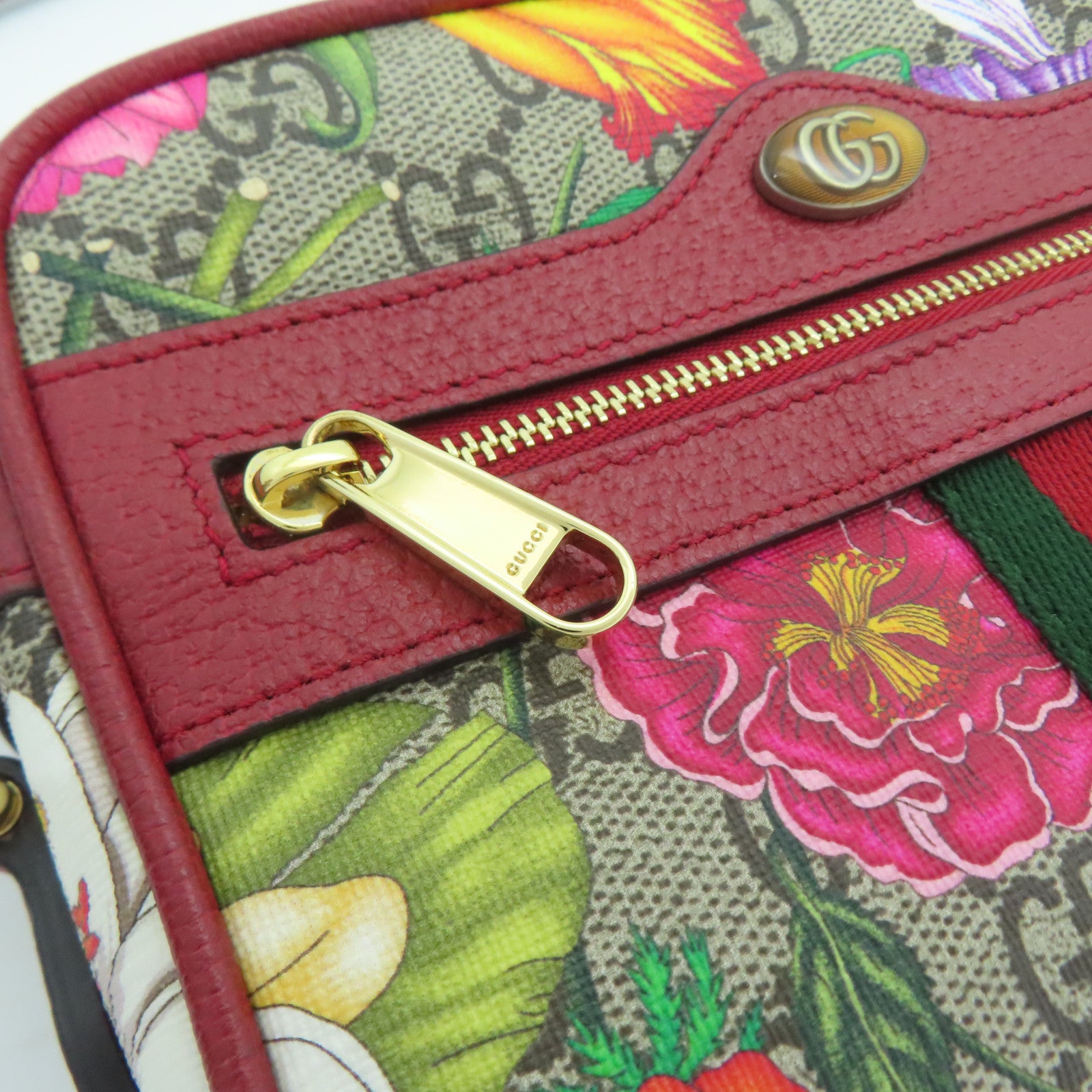 GUCCI 塗層帆布Ophidia GG Supreme Floral Shoulder金扣肩背袋啡色/紅色
