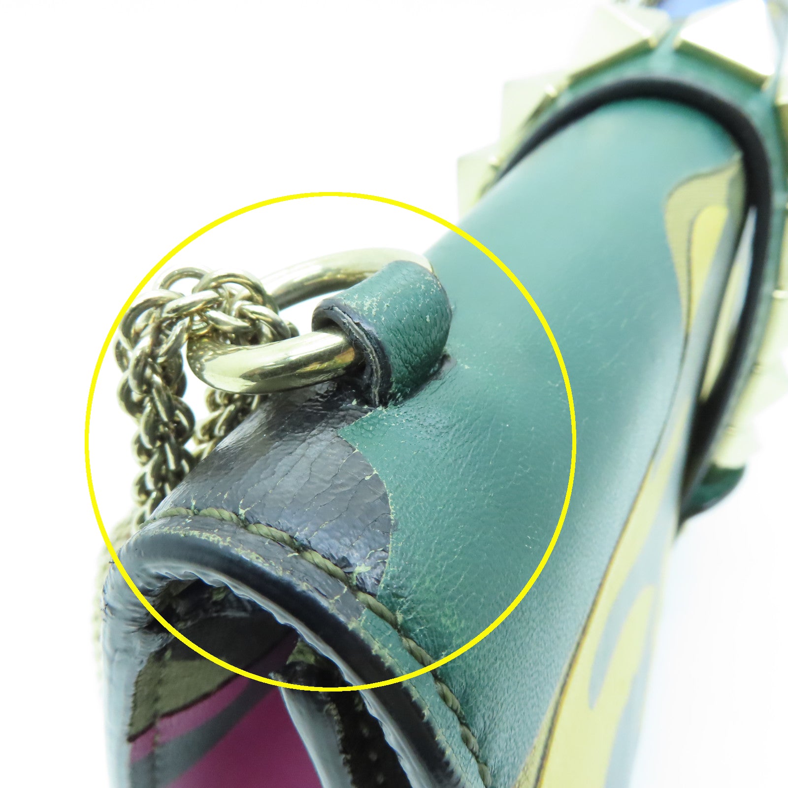 Valentino Leather GLAM Lock Gold Buckle Shoulder Bag Green/Multicolor