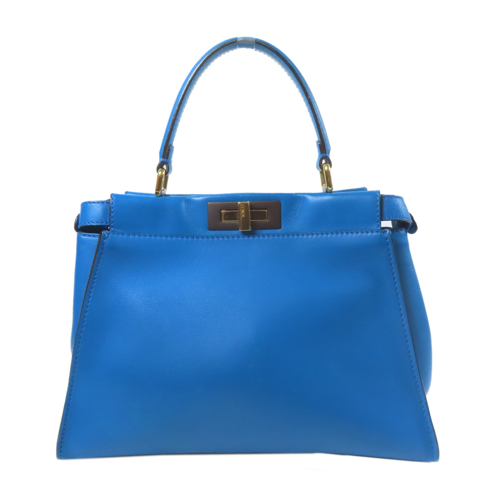 FENDI 牛皮皮革Peekaboo金扣手挽肩背兩用袋藍色