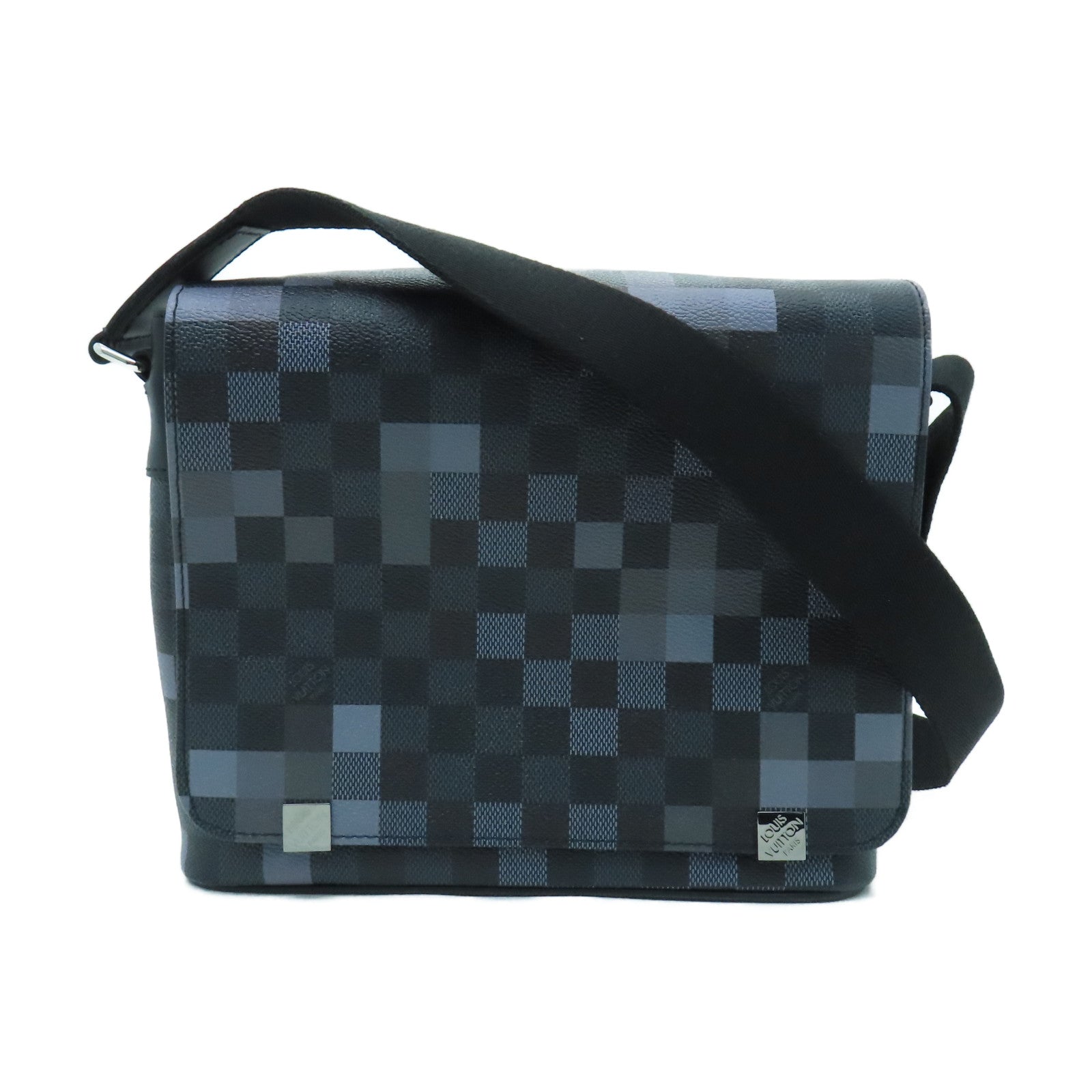LOUIS VUITTON Damier Graphite Pixel District PM银扣肩背袋黑色