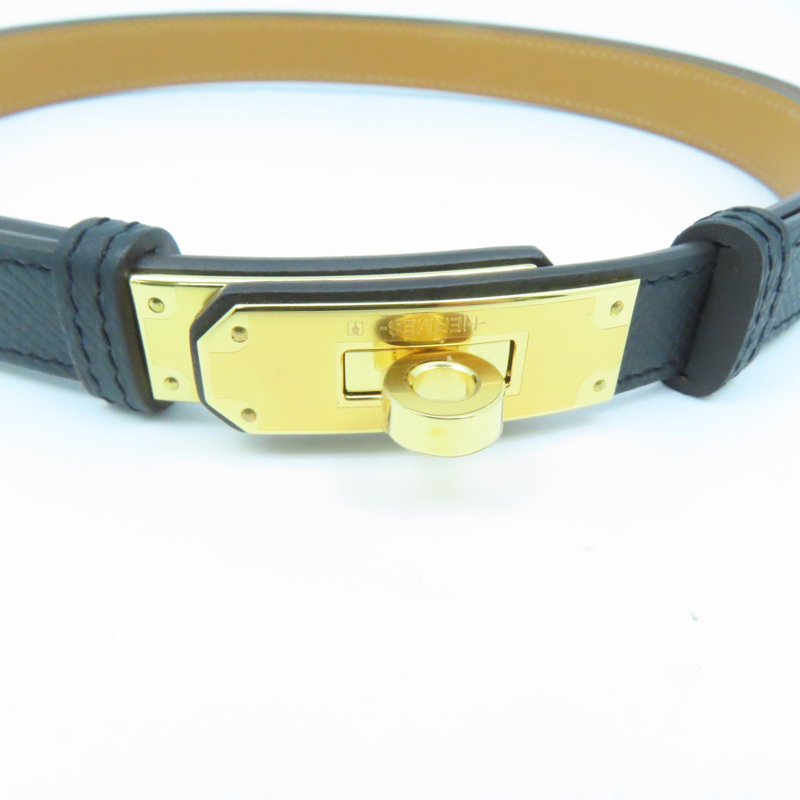 HERMES Epsom皮革Kelly Belt金扣皮帶黑色