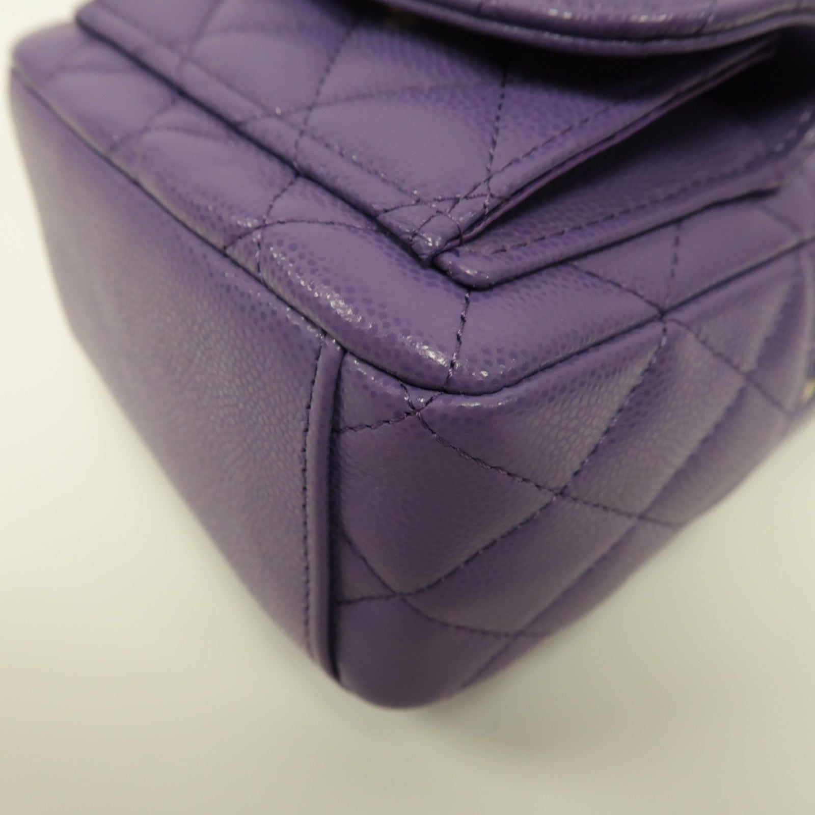 CHANEL 菱格Caviar皮革Backpack銀扣背包紫色