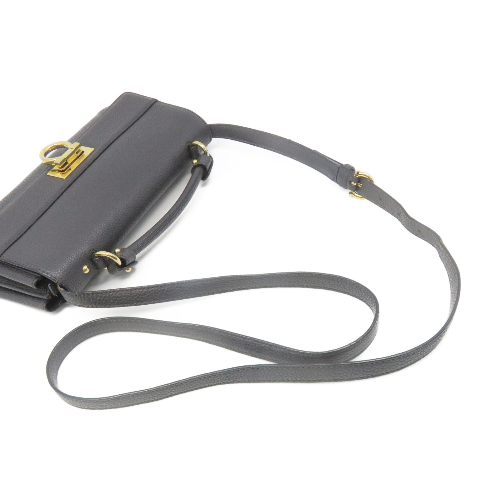 Salvatore Ferragamo 牛皮皮革2Way Shoulder Bag金扣手挽肩背两用袋碳灰色