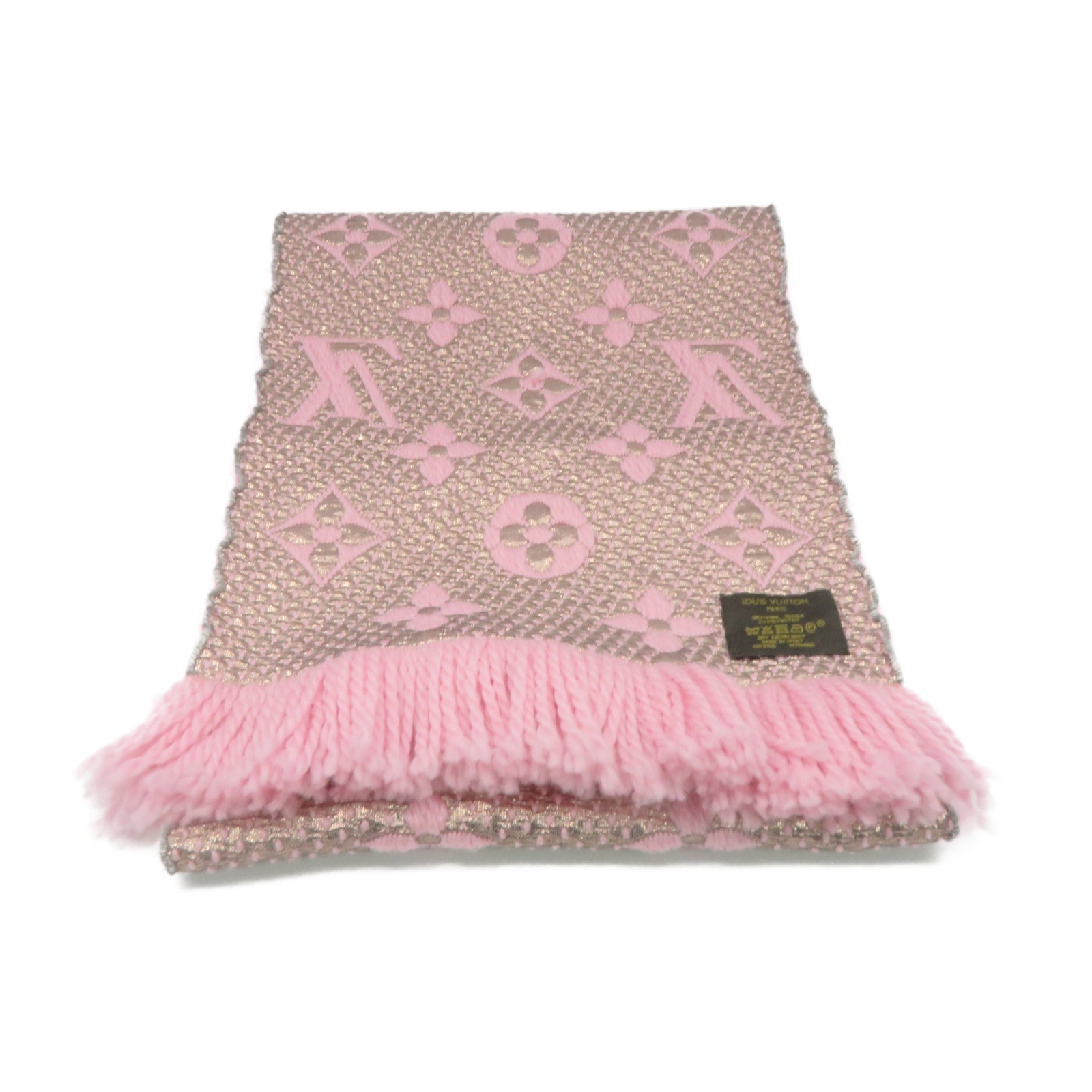 LOUIS VUITTON 羊毛/絲質/聚酯質Muffler圍巾粉紅色/銀色