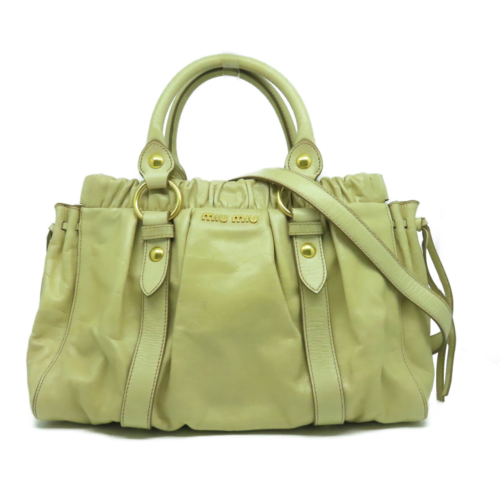 Miu Miu 羊皮皮革2 Way Shoulder Bag金扣手挽肩背兩用袋米色