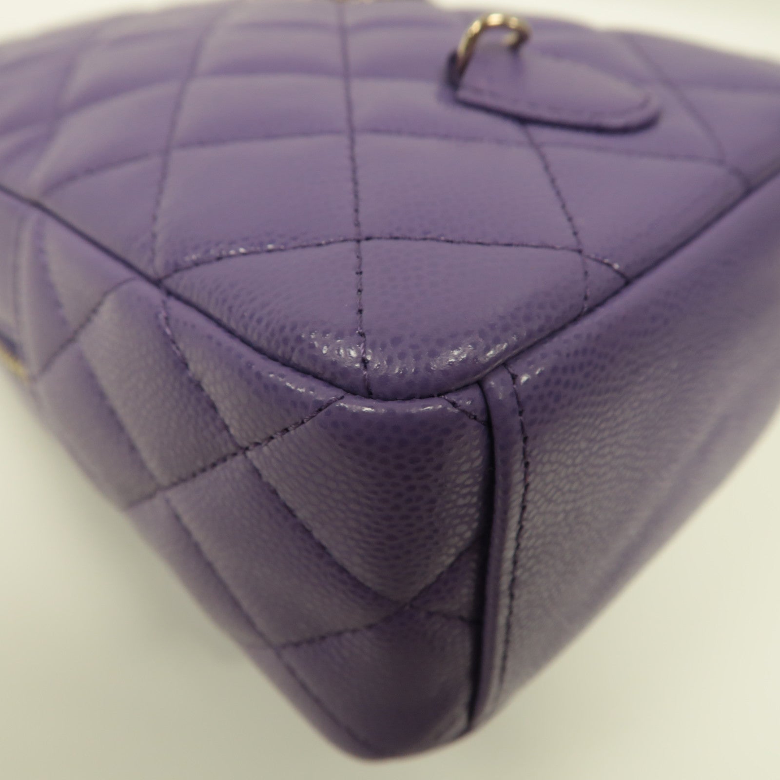 CHANEL 菱格Caviar皮革Backpack銀扣背包紫色