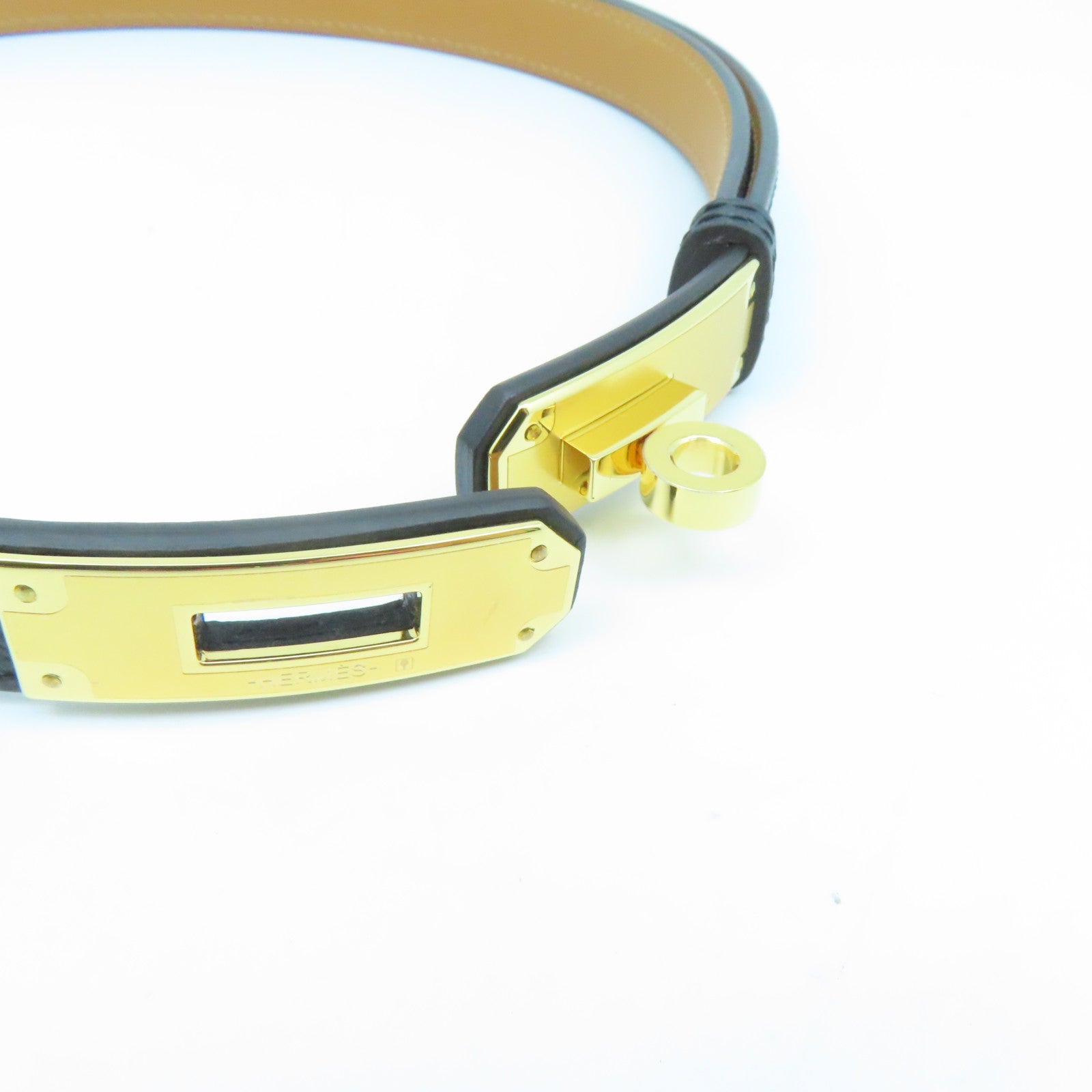 HERMES Epsom皮革Kelly Belt金扣皮帶黑色