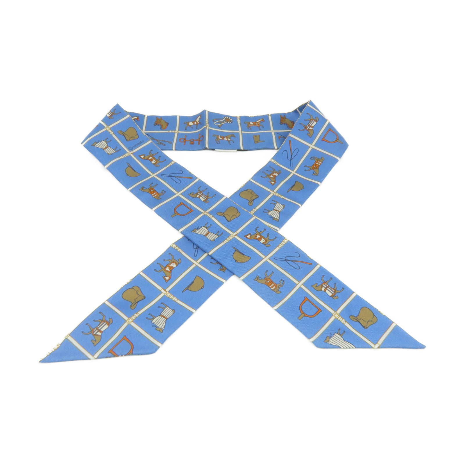 HERMES 絲質Twilly Scarf絲巾藍色/彩色