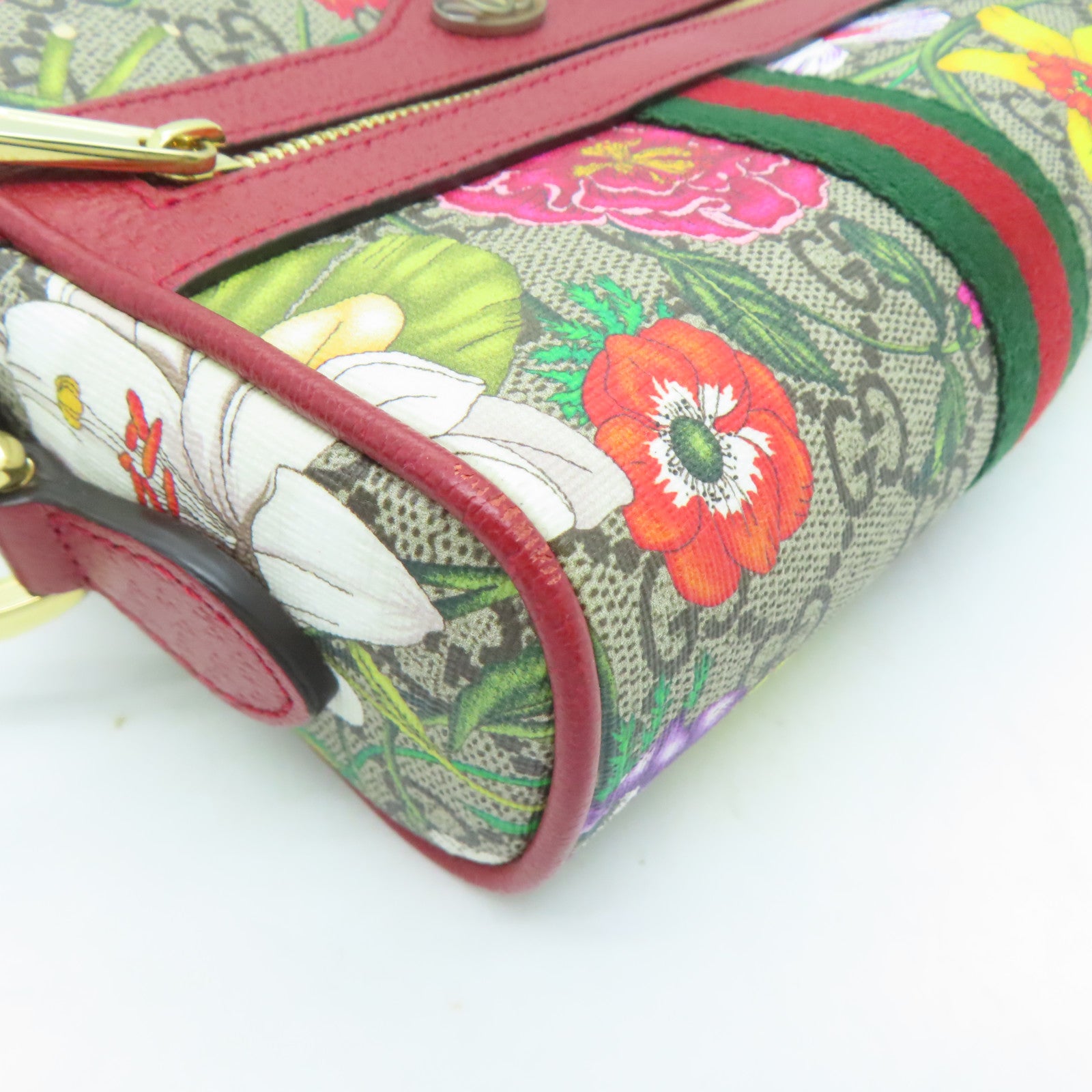GUCCI 塗層帆布Ophidia GG Supreme Floral Shoulder金扣肩背袋啡色/紅色