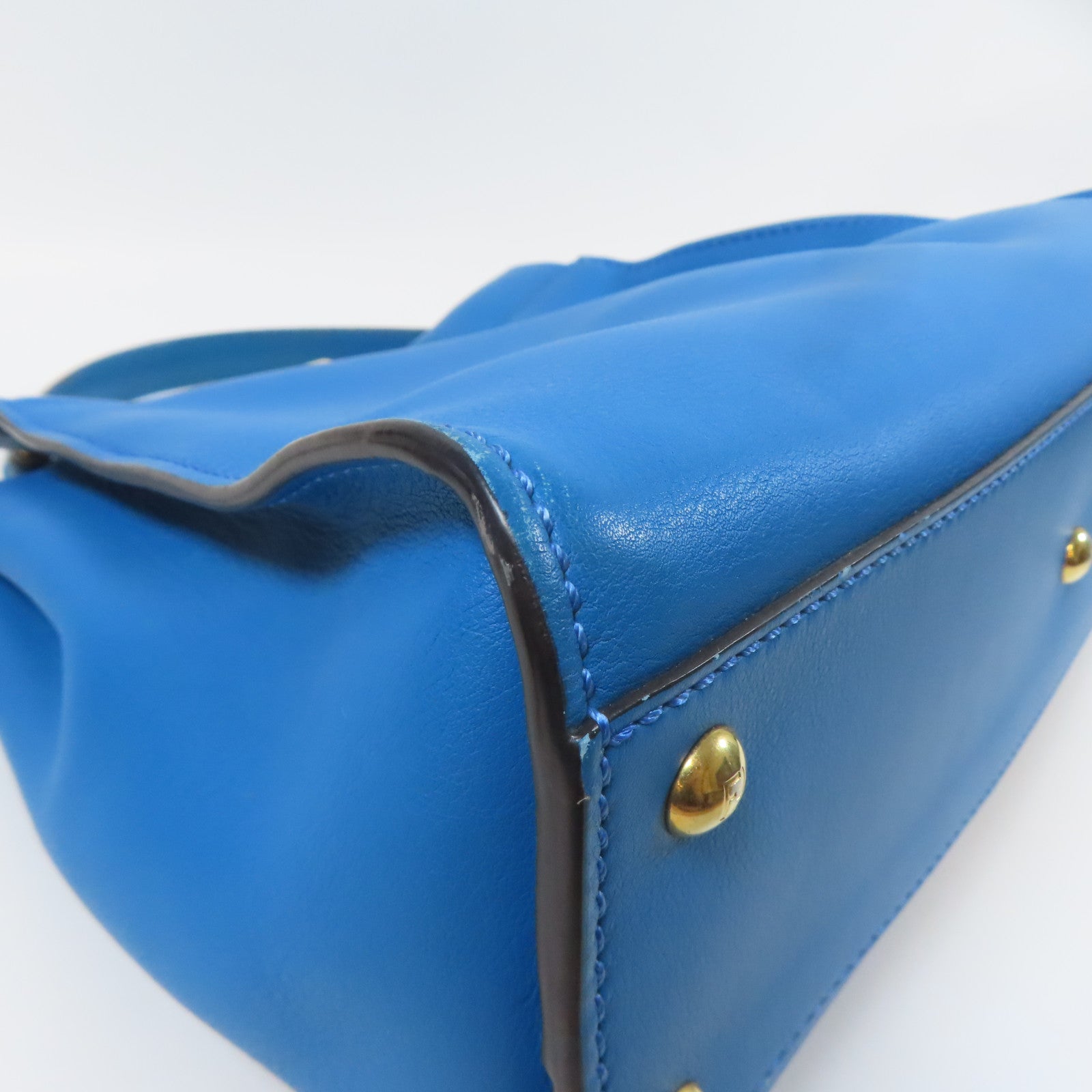 FENDI 牛皮皮革Peekaboo金扣手挽肩背兩用袋藍色