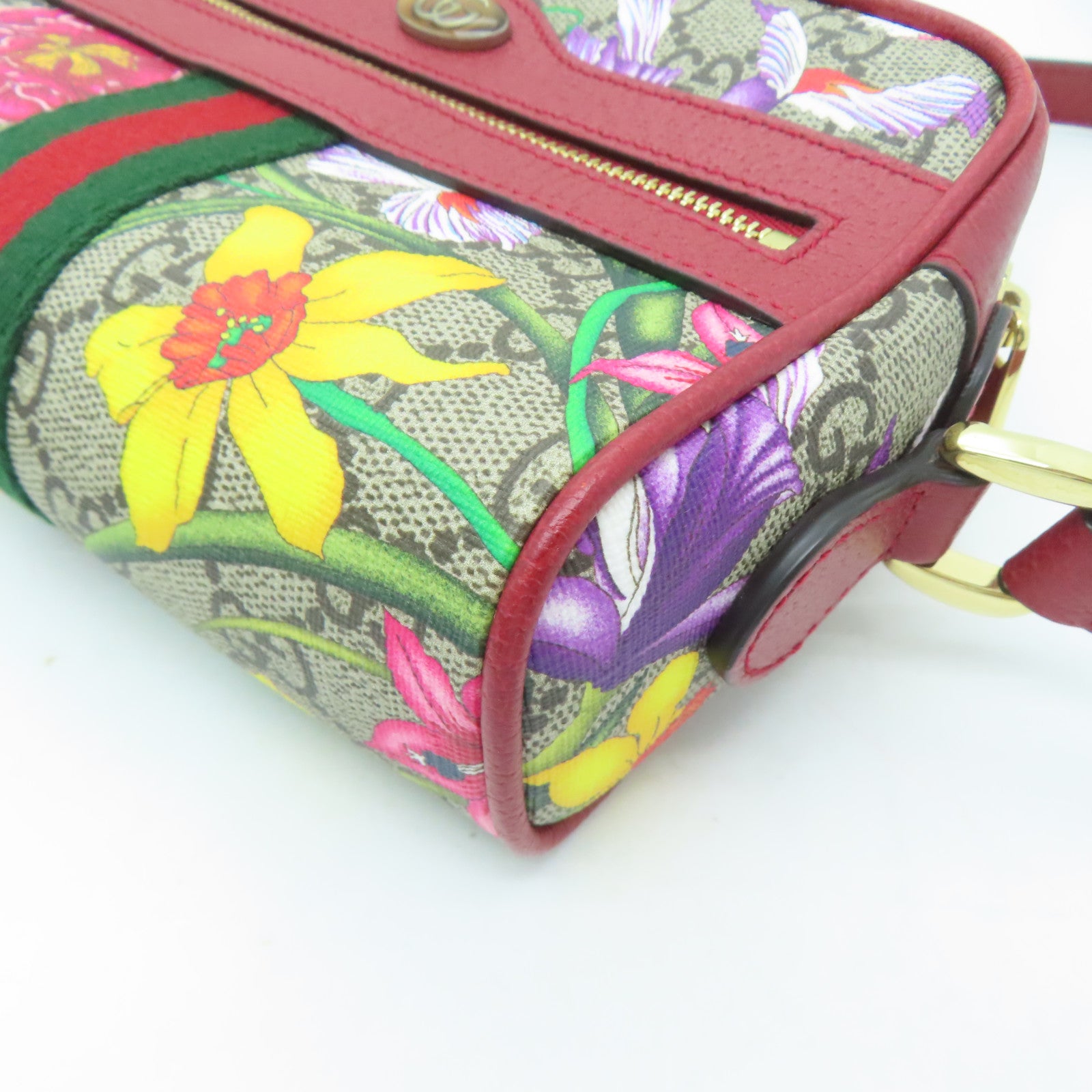 GUCCI 塗層帆布Ophidia GG Supreme Floral Shoulder金扣肩背袋啡色/紅色