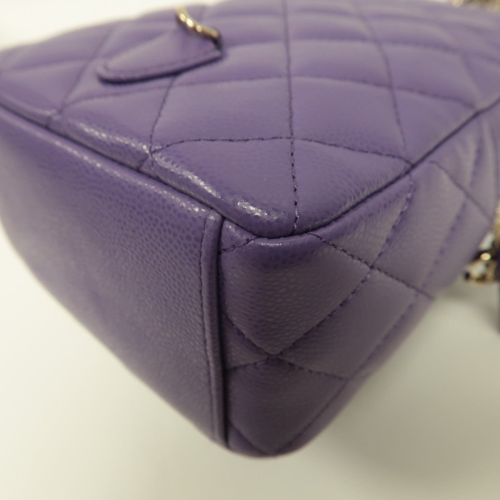CHANEL 菱格Caviar皮革Backpack銀扣背包紫色