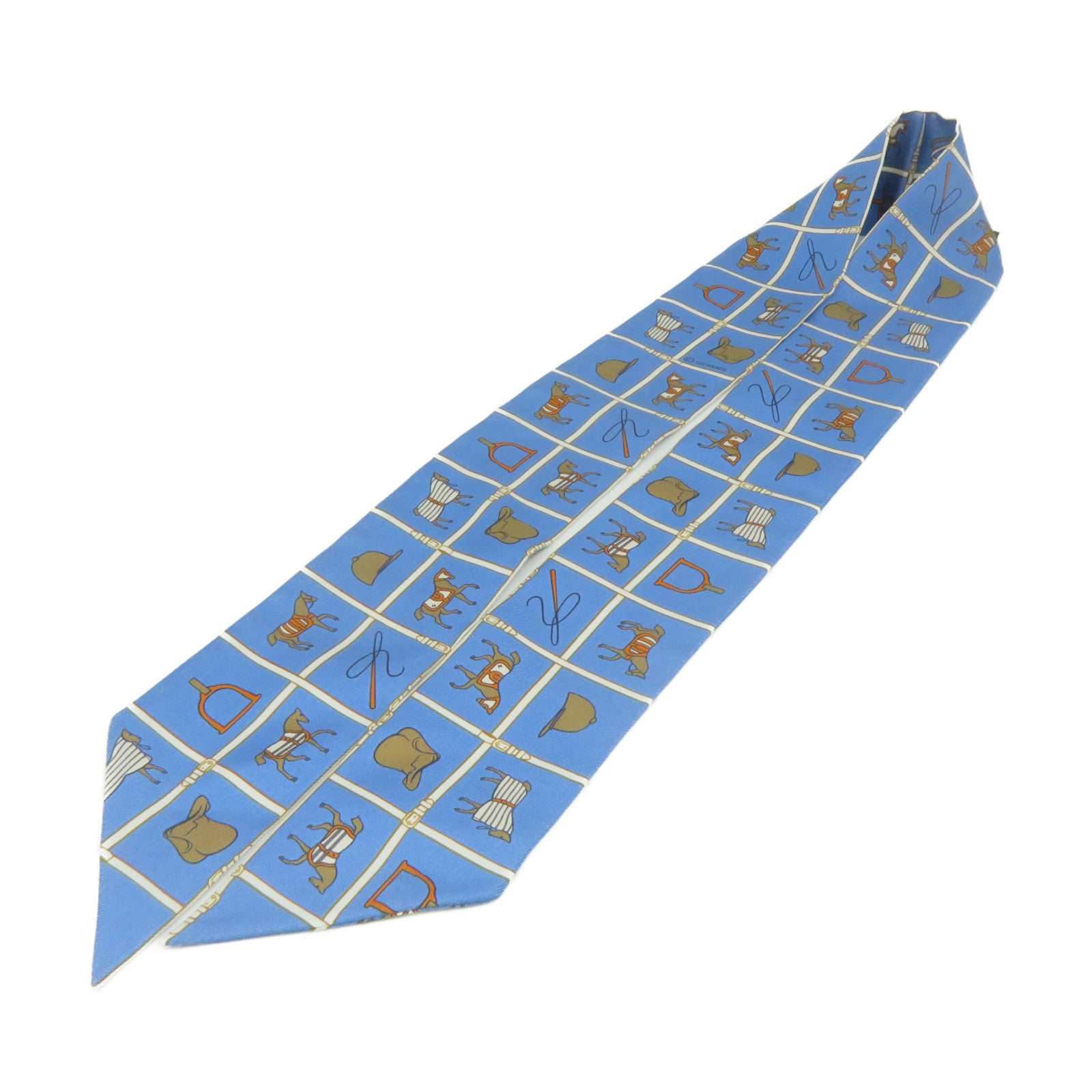 HERMES 絲質Twilly Scarf絲巾藍色/彩色