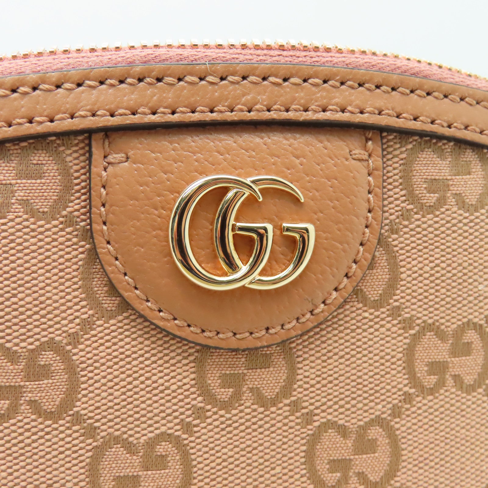 GUCCI 帆布Ophidia GG金扣肩背袋粉紅色