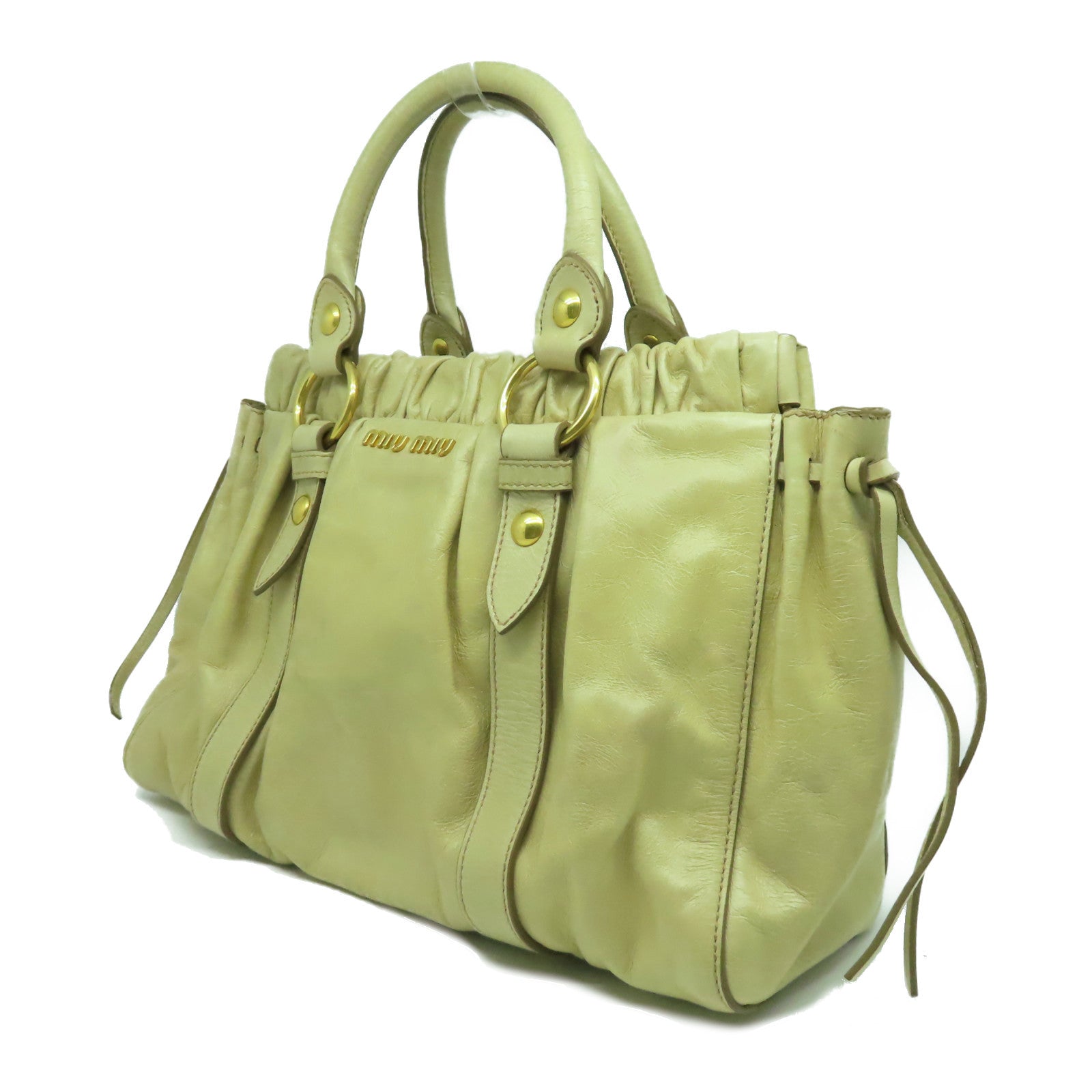 Miu Miu 羊皮皮革2 Way Shoulder Bag金扣手挽肩背兩用袋米色