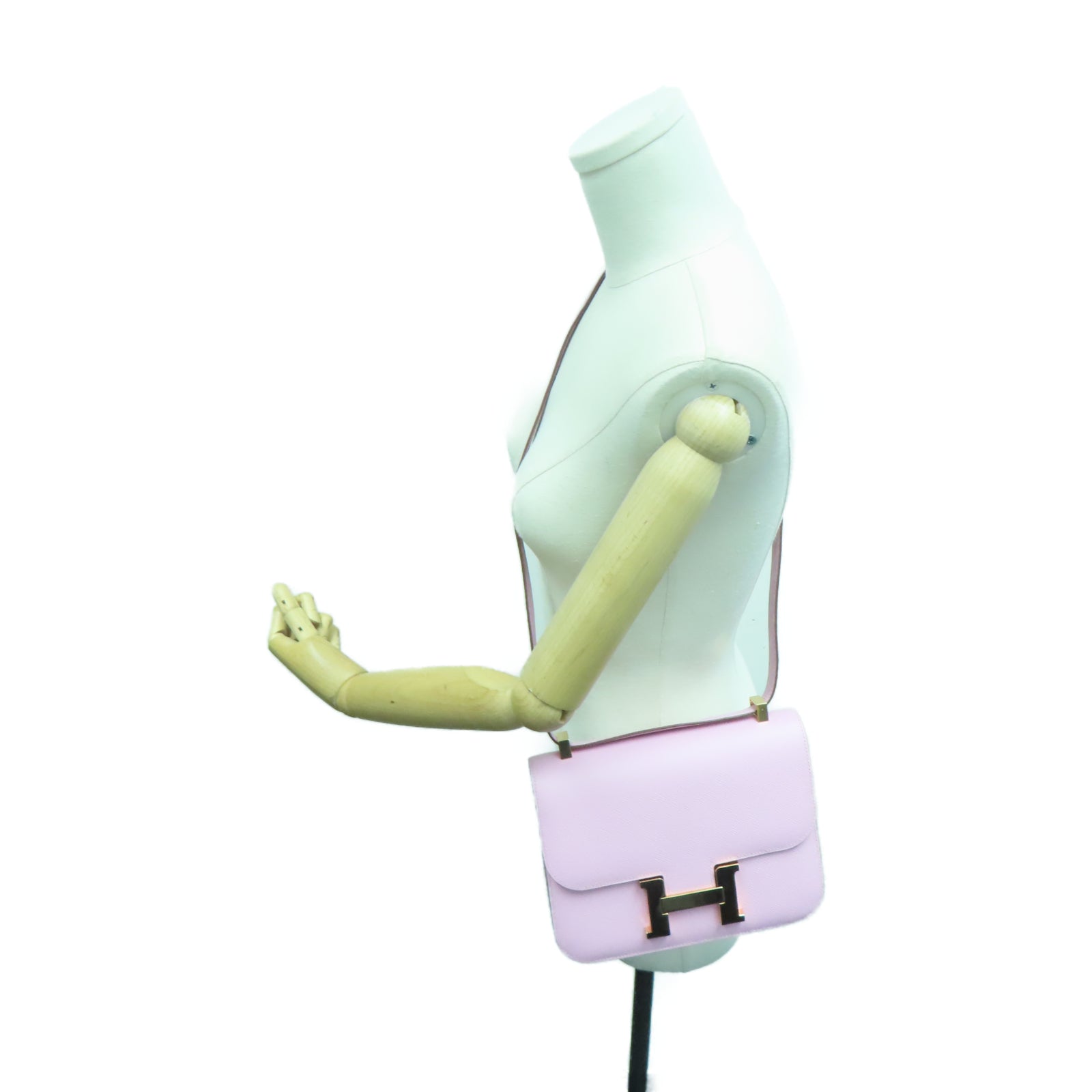 HERMES Veau Epsom皮革Constance 24金扣肩背袋锦葵紫色