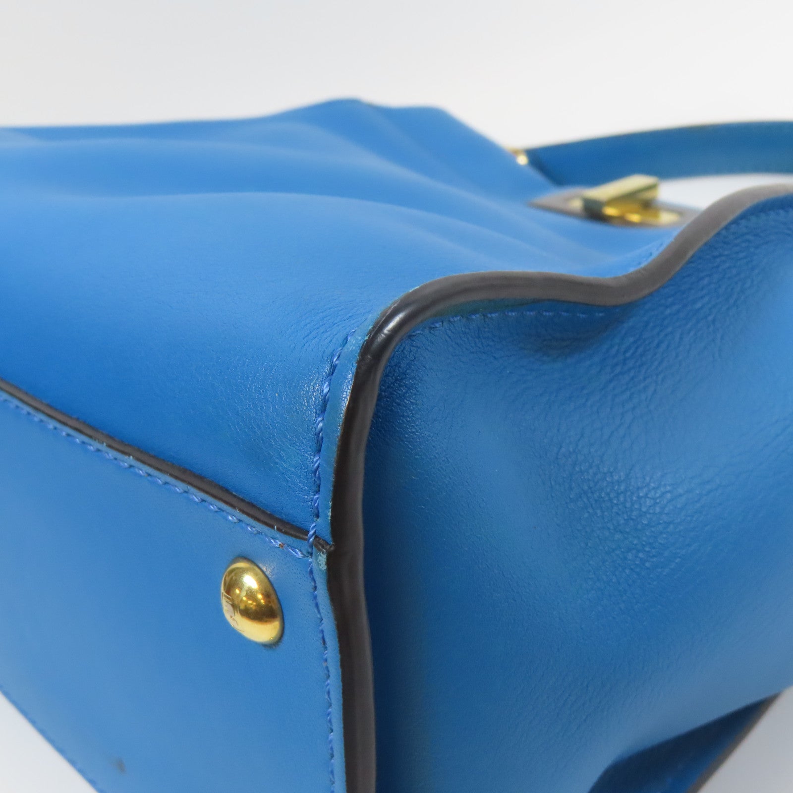 FENDI 牛皮皮革Peekaboo金扣手挽肩背兩用袋藍色