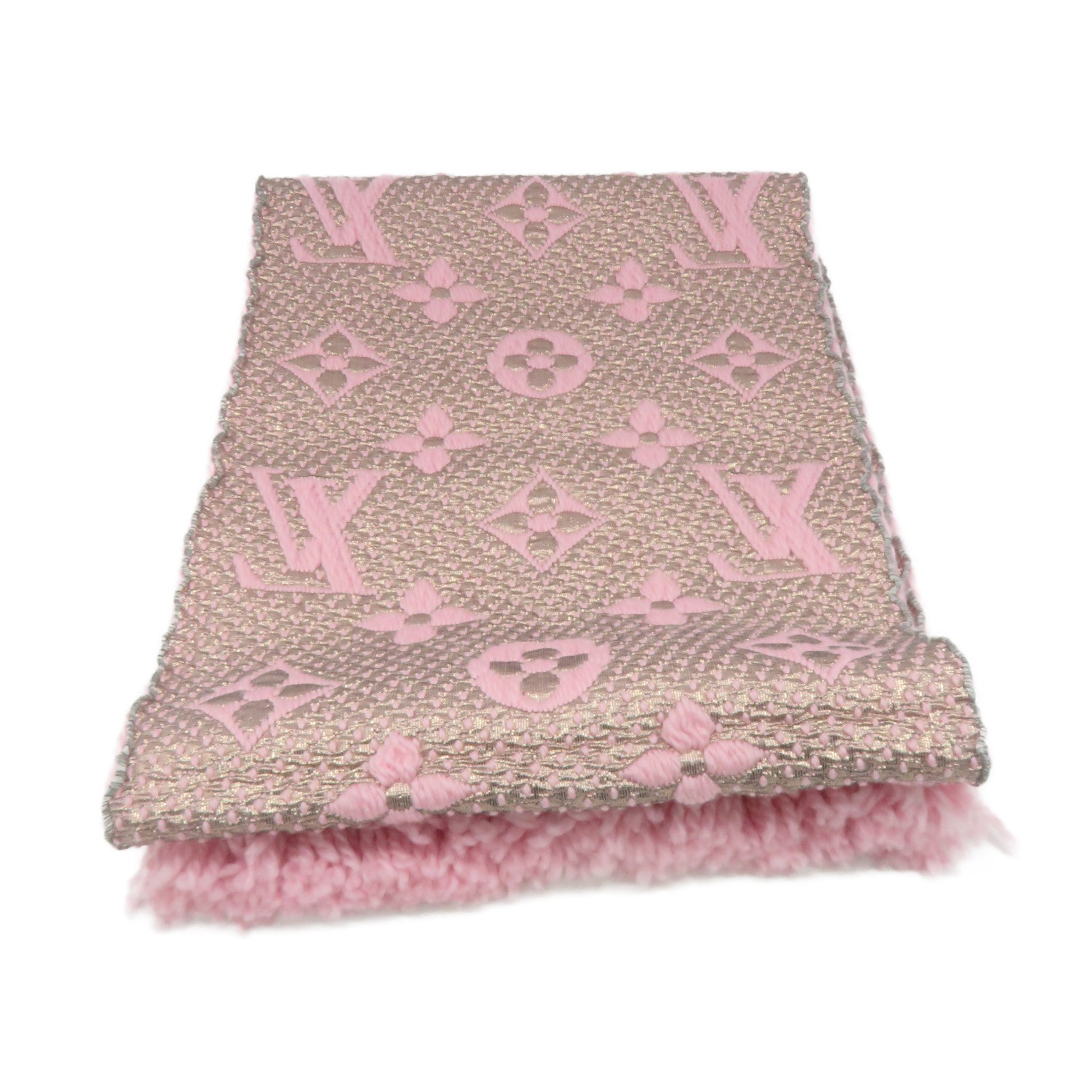 LOUIS VUITTON 羊毛/絲質/聚酯質Muffler圍巾粉紅色/銀色