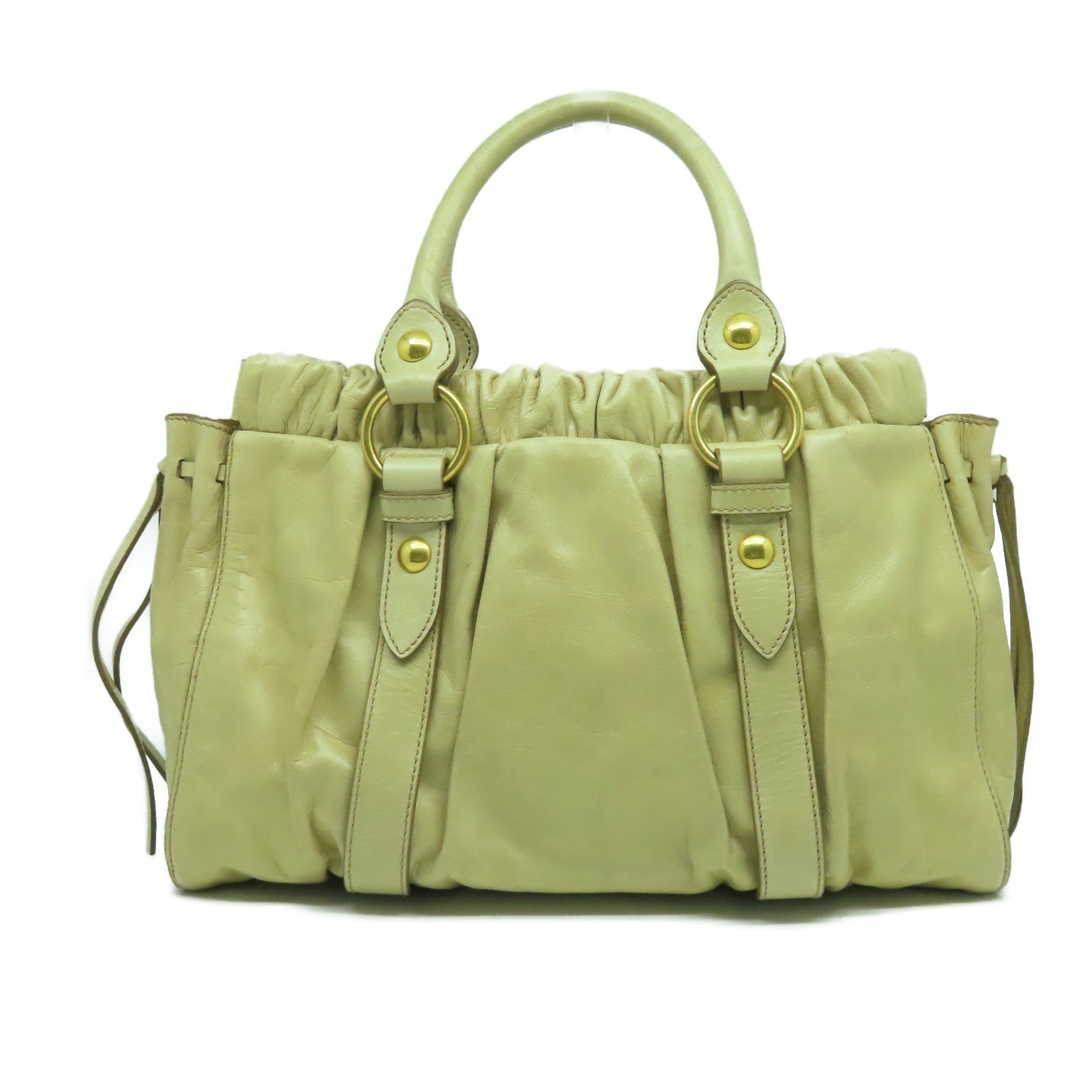 Miu Miu 羊皮皮革2 Way Shoulder Bag金扣手挽肩背兩用袋米色