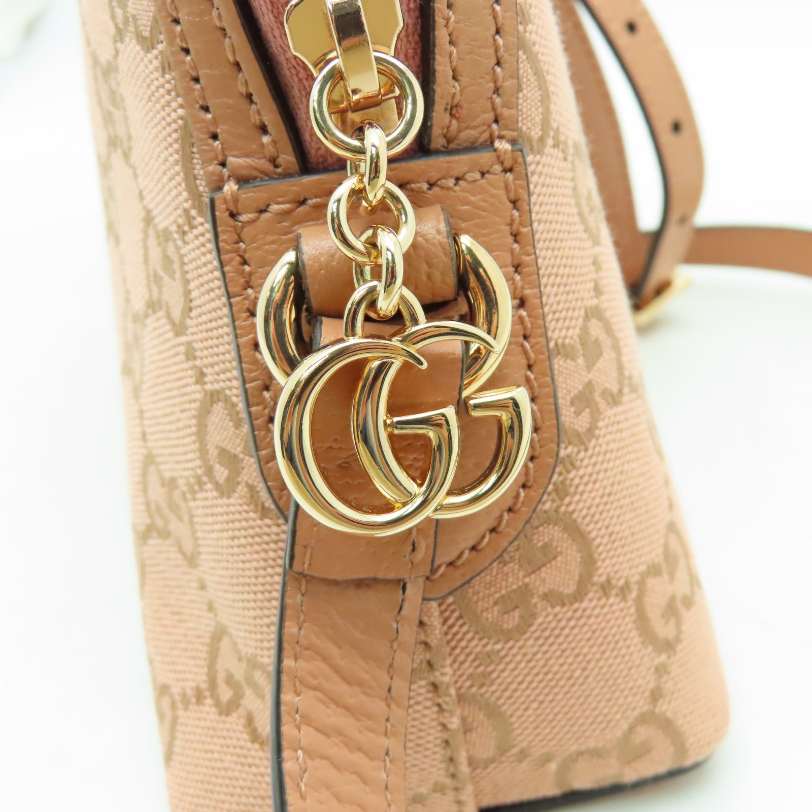 GUCCI 帆布Ophidia GG金扣肩背袋粉紅色