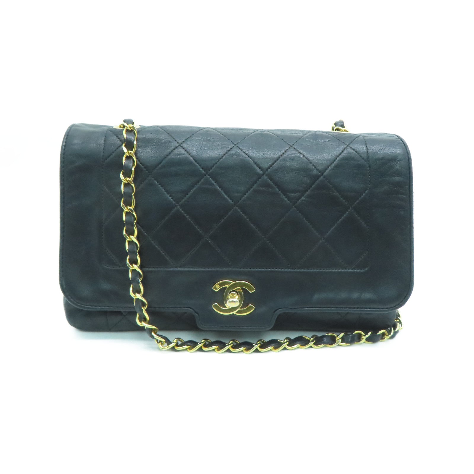 CHANEL 菱格羊皮皮革Chain Shoulder金扣肩背袋黑色