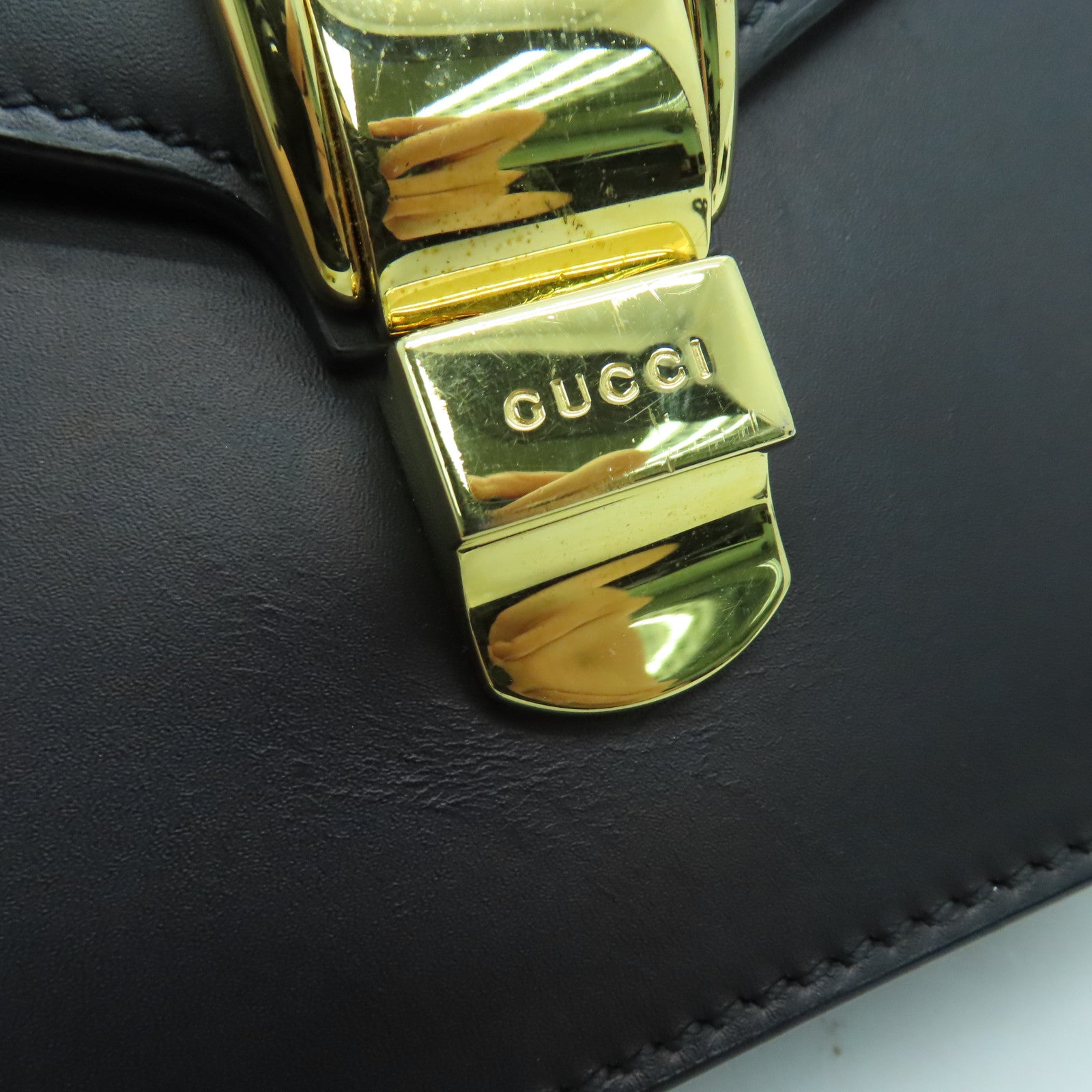 GUCCI 牛皮皮革2 Way Shoulder金扣手挽肩背兩用袋黑色