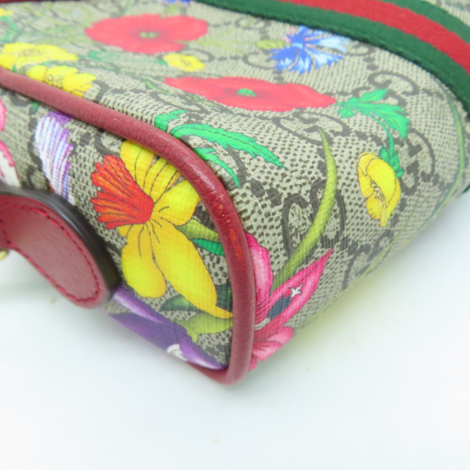 GUCCI 塗層帆布Ophidia GG Supreme Floral Shoulder金扣肩背袋啡色/紅色