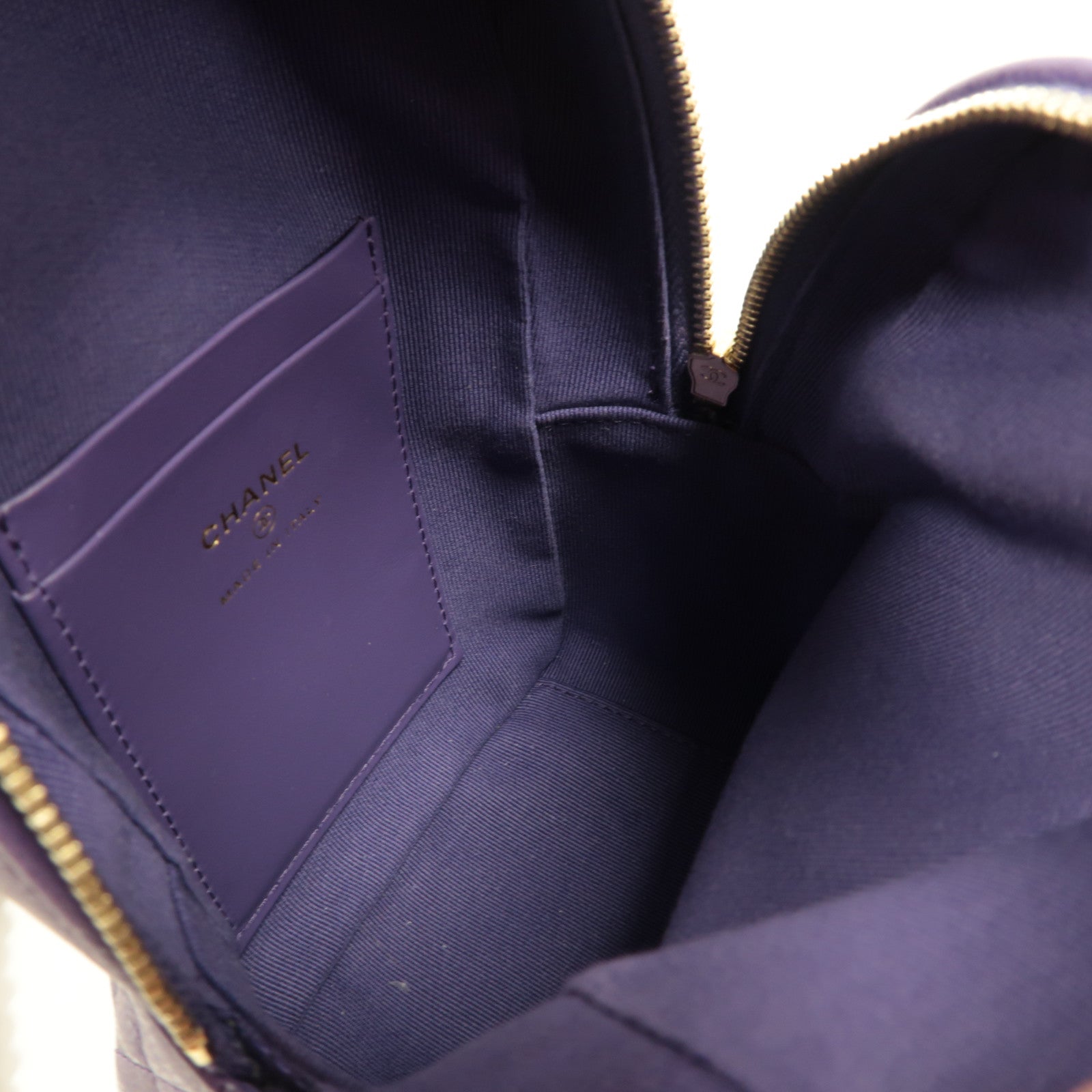 CHANEL 菱格Caviar皮革Backpack銀扣背包紫色