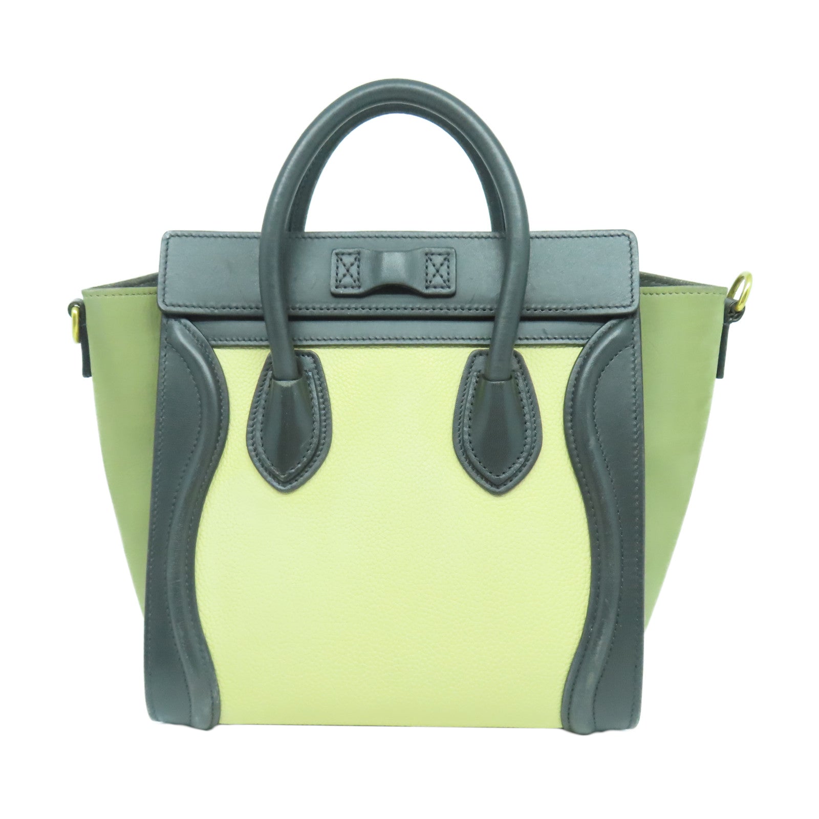 CELINE 牛皮皮革Nano Luggage金扣手挽肩背兩用袋黃色/黑色/綠色