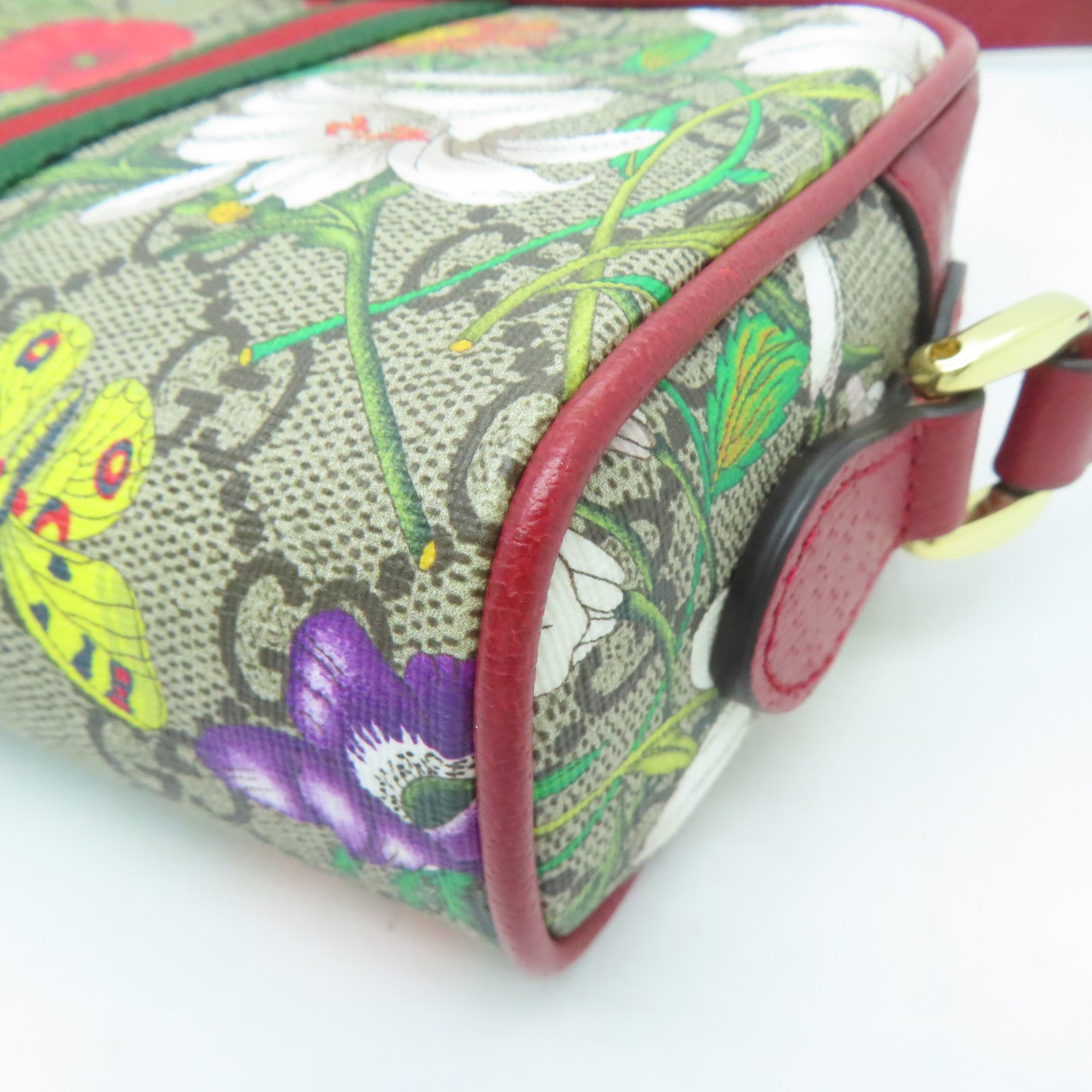 GUCCI 塗層帆布Ophidia GG Supreme Floral Shoulder金扣肩背袋啡色/紅色