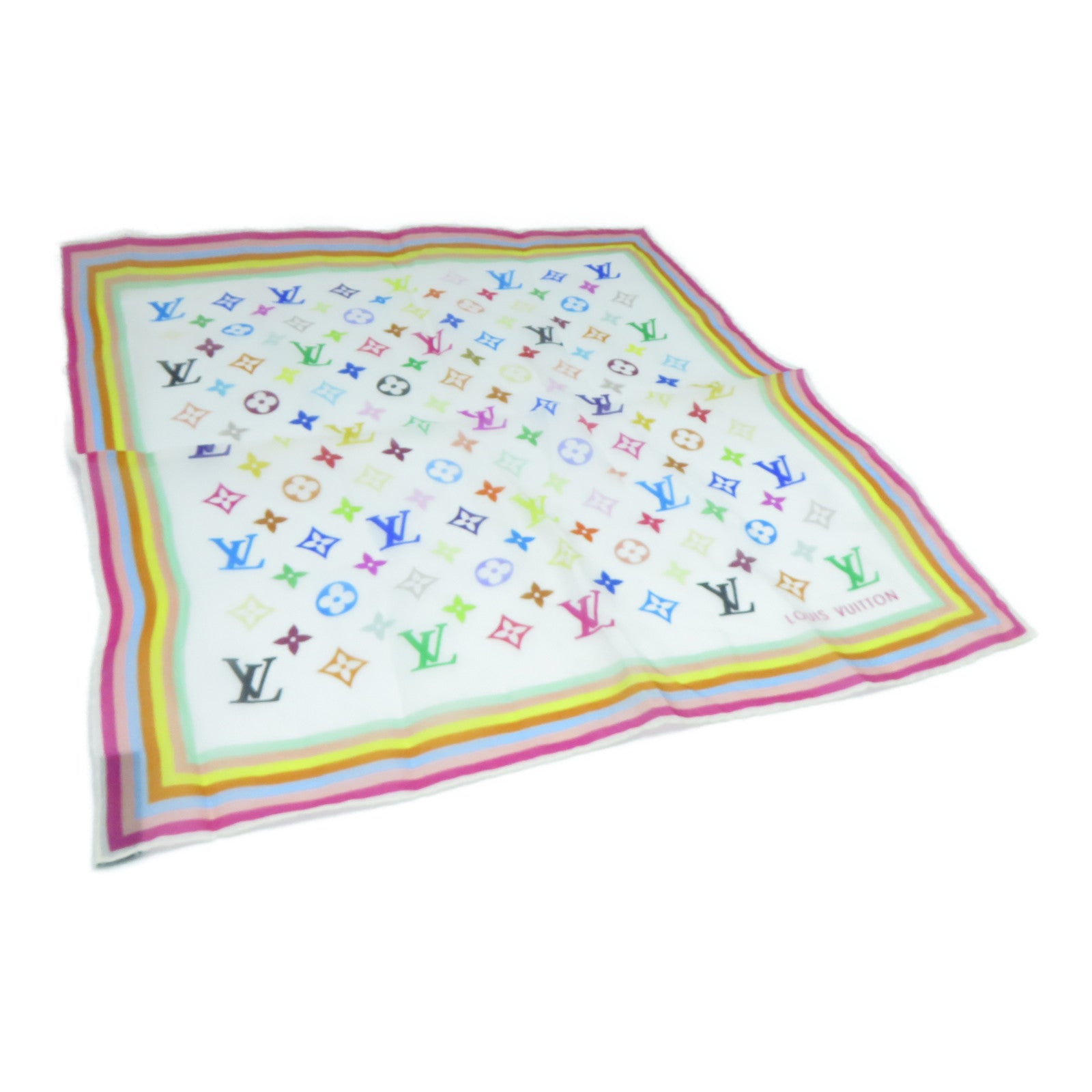 LOUIS VUITTON 絲質Scarf圍巾彩色/白色
